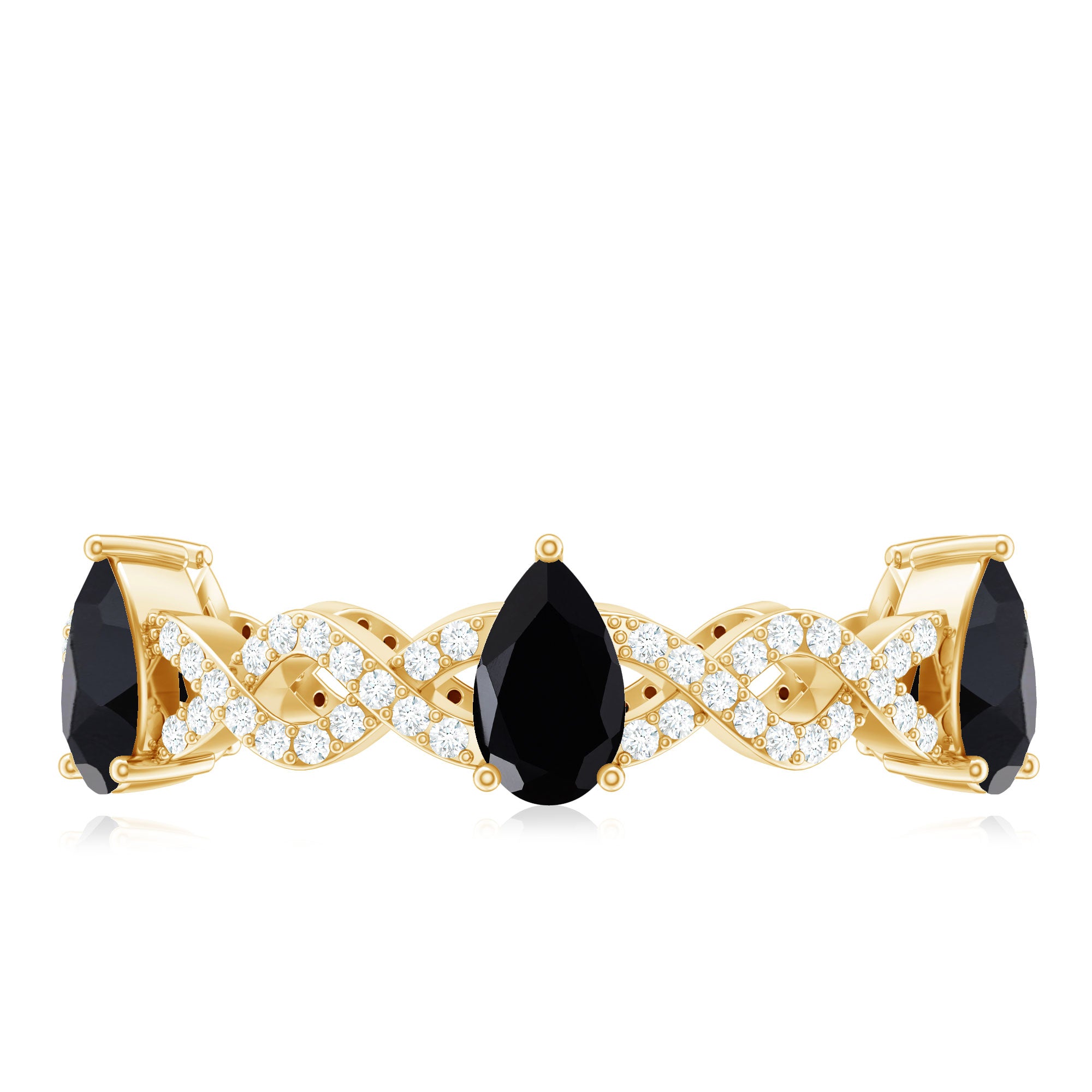 Natural Pear Shape Black Spinel Diamond Eternity Ring with Crossover Band AAA - Rosec Jewels