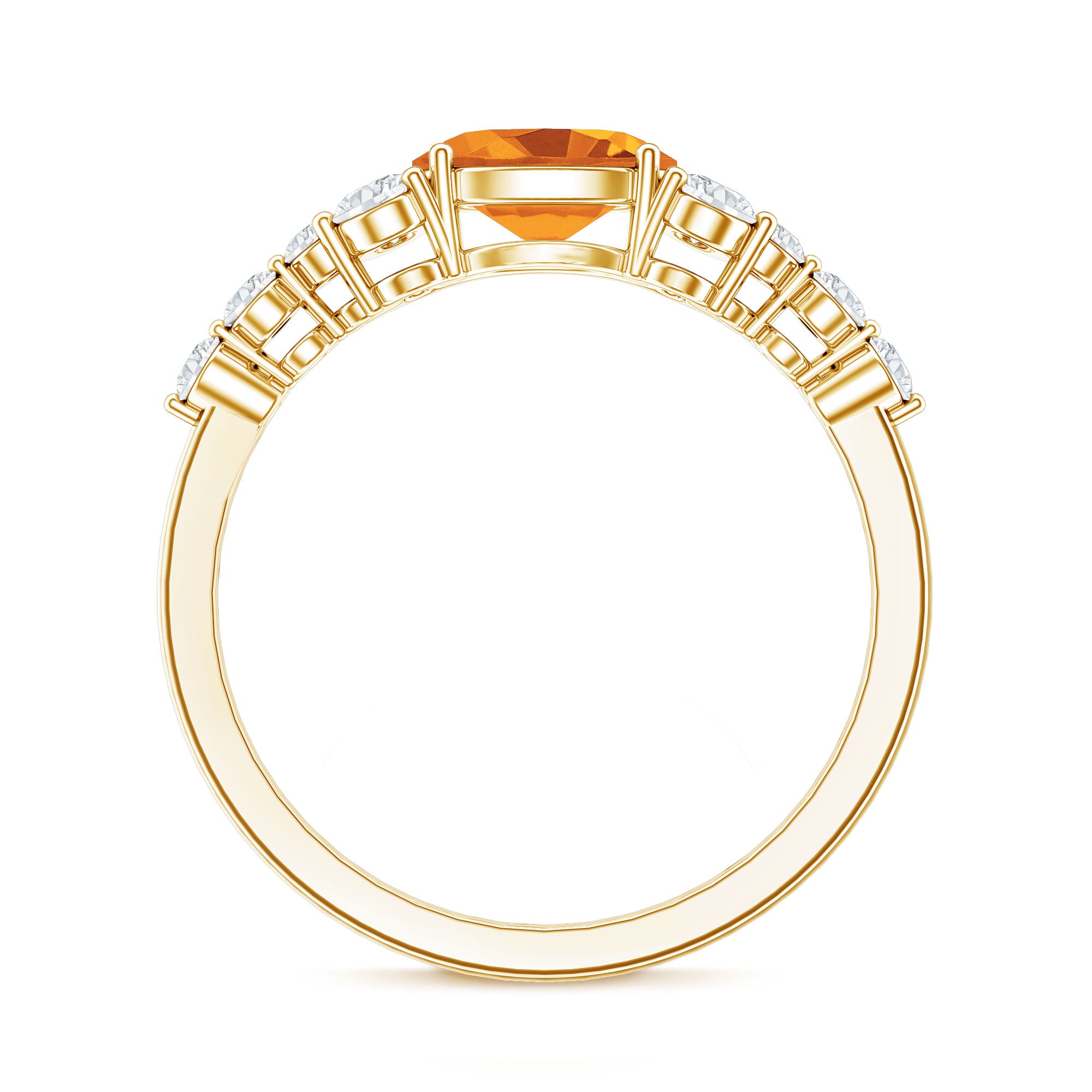 Certified Real Oval Citrine East West Engagement Ring with Diamond AAA - Rosec Jewels
