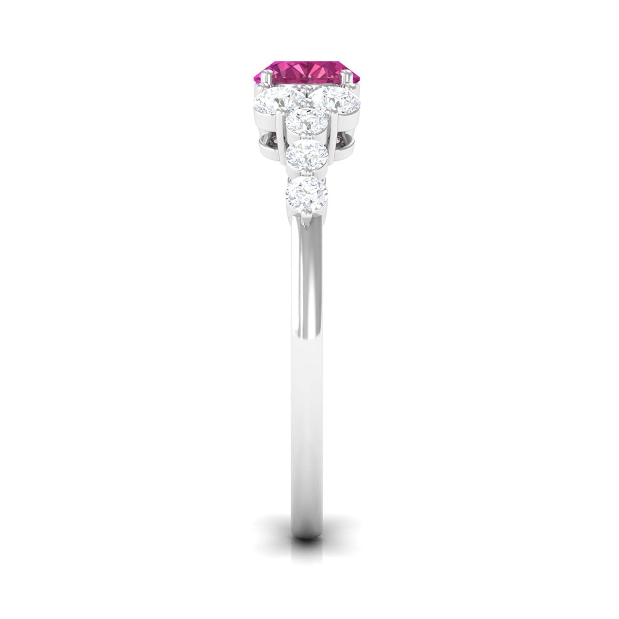 Pink Tourmaline Solitaire East West Ring with Diamond Side Stones AAA - Rosec Jewels