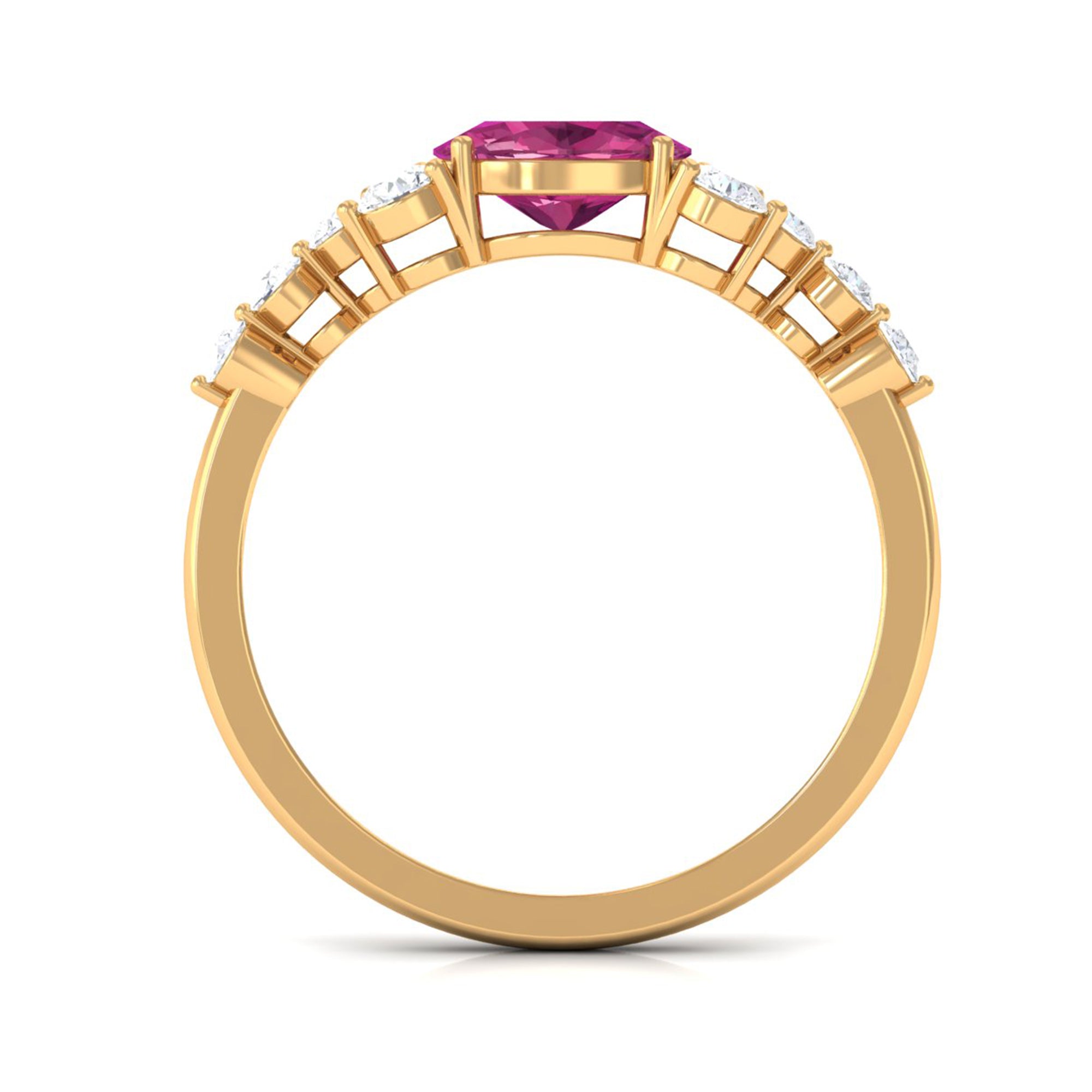 Pink Tourmaline Solitaire East West Ring with Diamond Side Stones AAA - Rosec Jewels