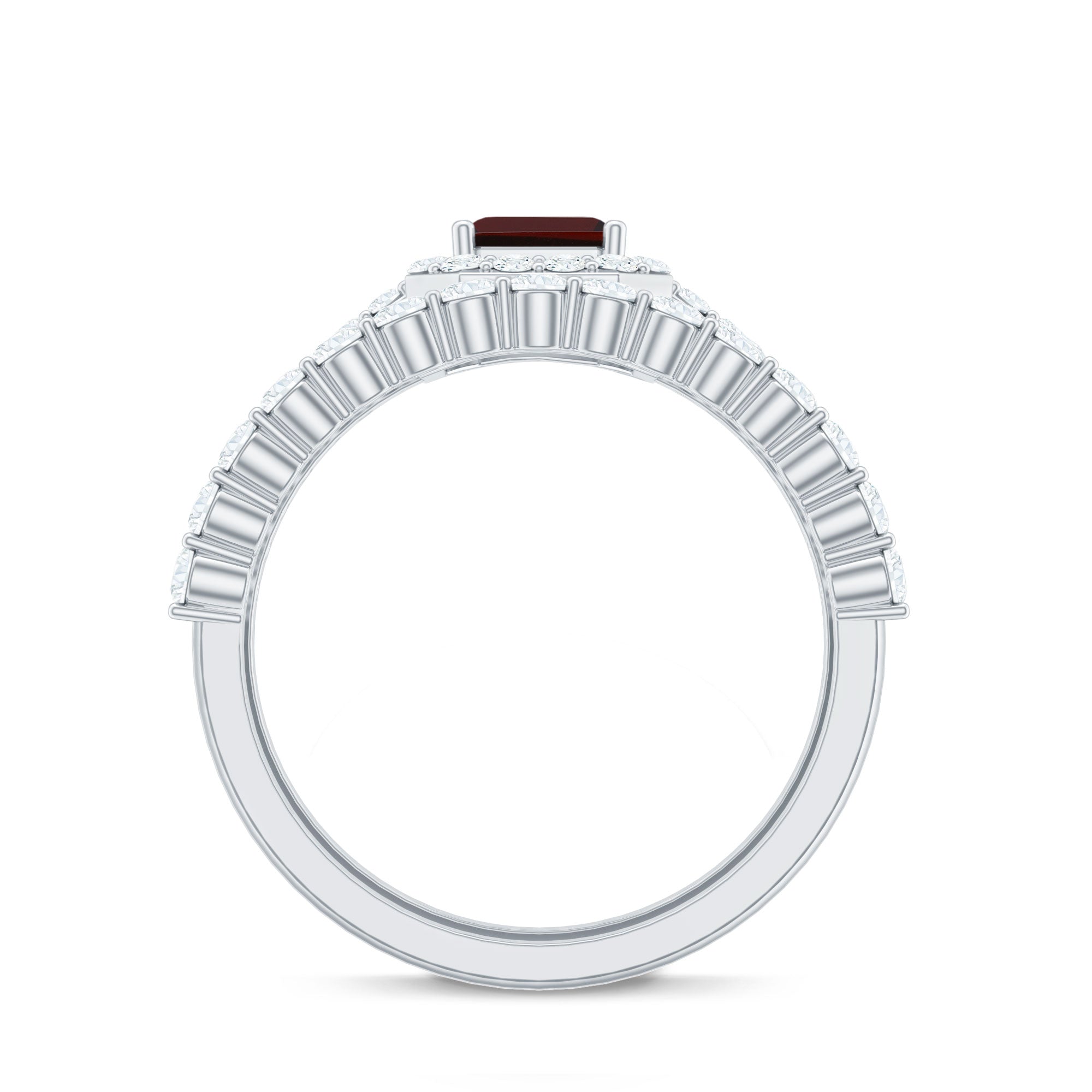 Genuine 6X8mm Emerald Cut Garnet Moissanite Wedding Ring Set of 2 AAA - Rosec Jewels