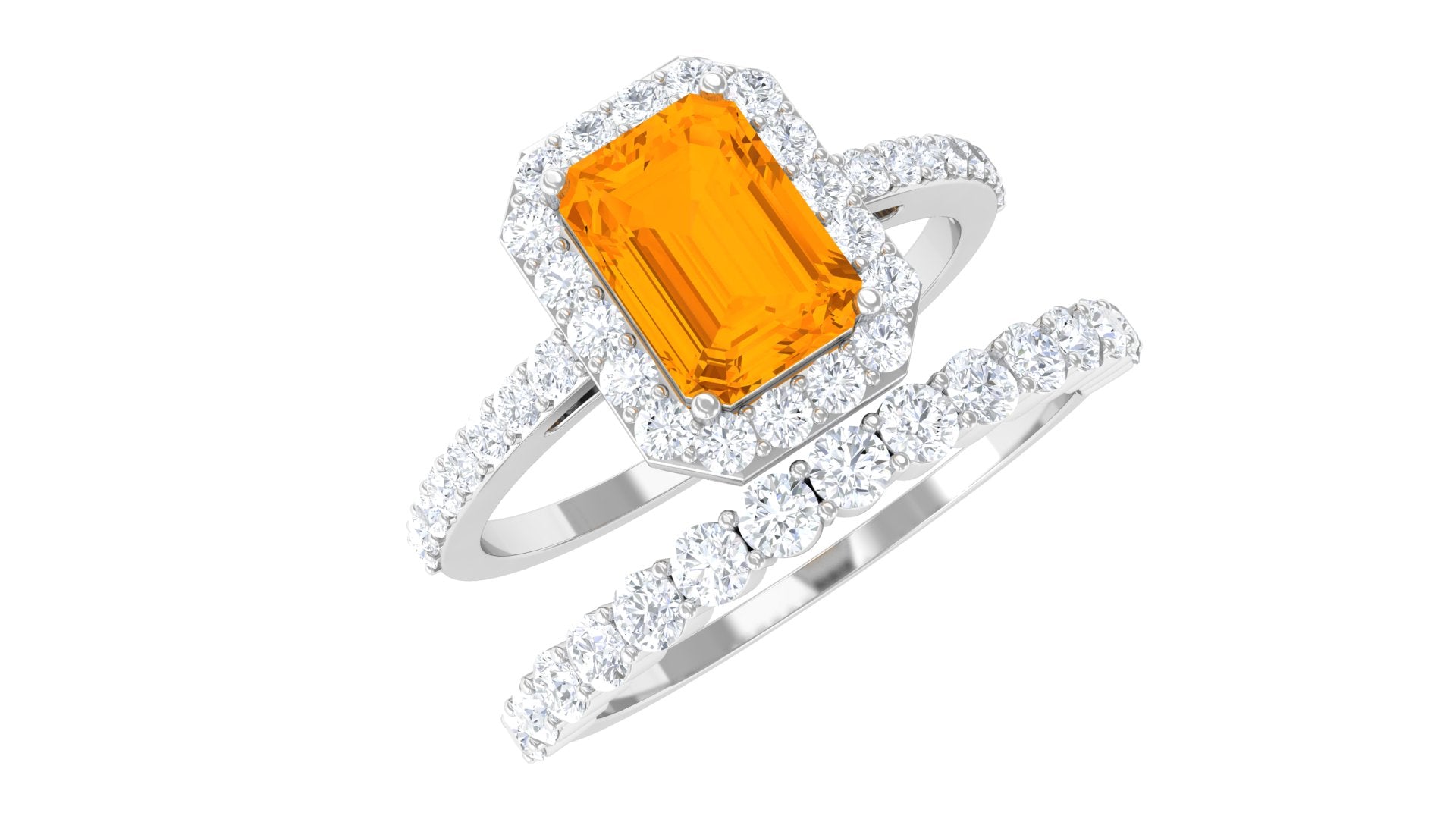 Real Fire Opal and Moissanite Stackable Ring Set AAA - Rosec Jewels