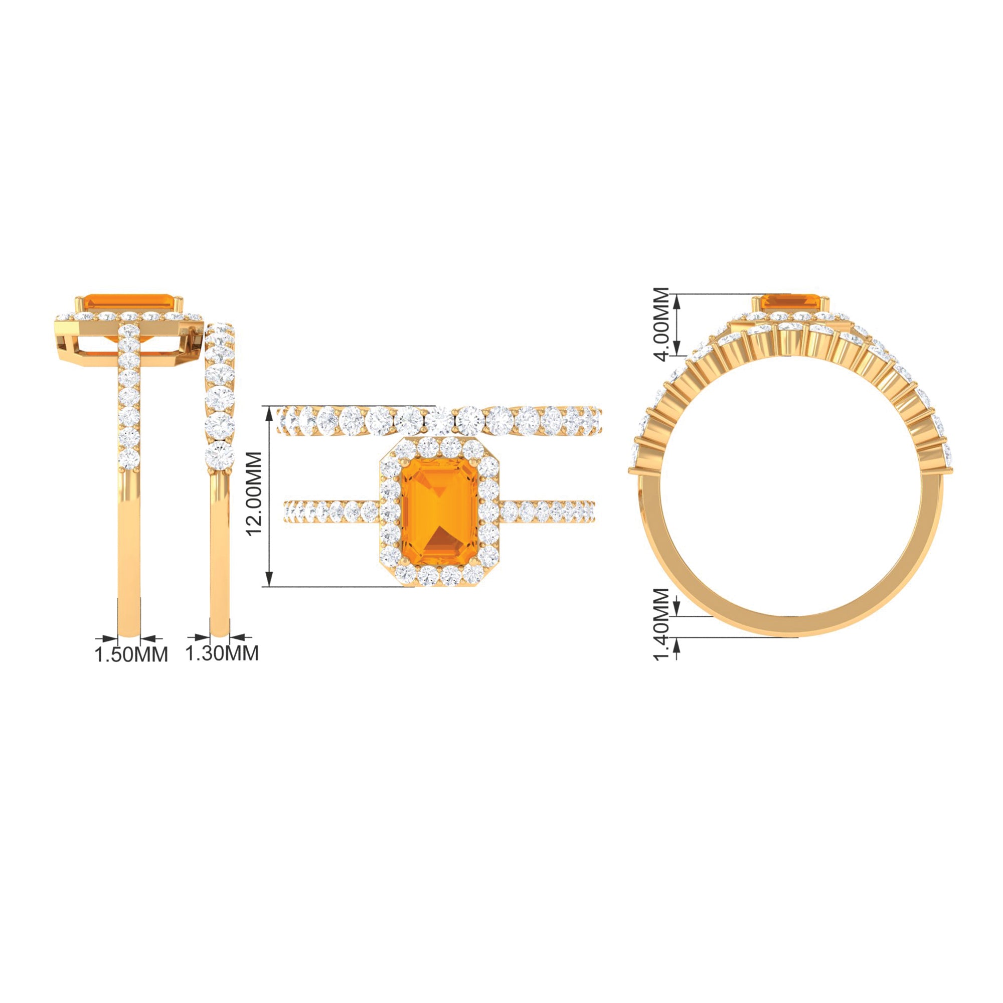 Real Fire Opal and Moissanite Stackable Ring Set AAA - Rosec Jewels
