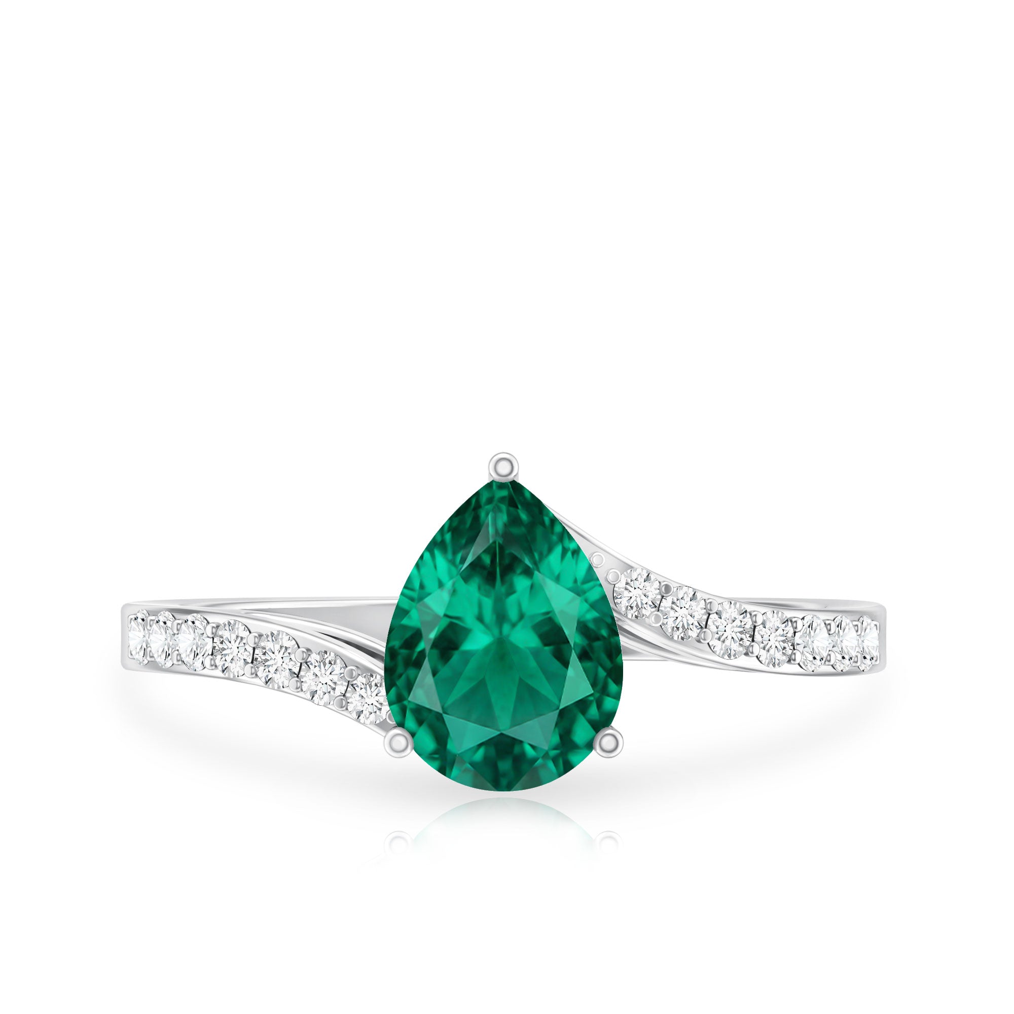 Classic Lab Grown Emerald Diamond Teardrop Engagement Ring with Bypass Shank AAAA - Rosec Jewels