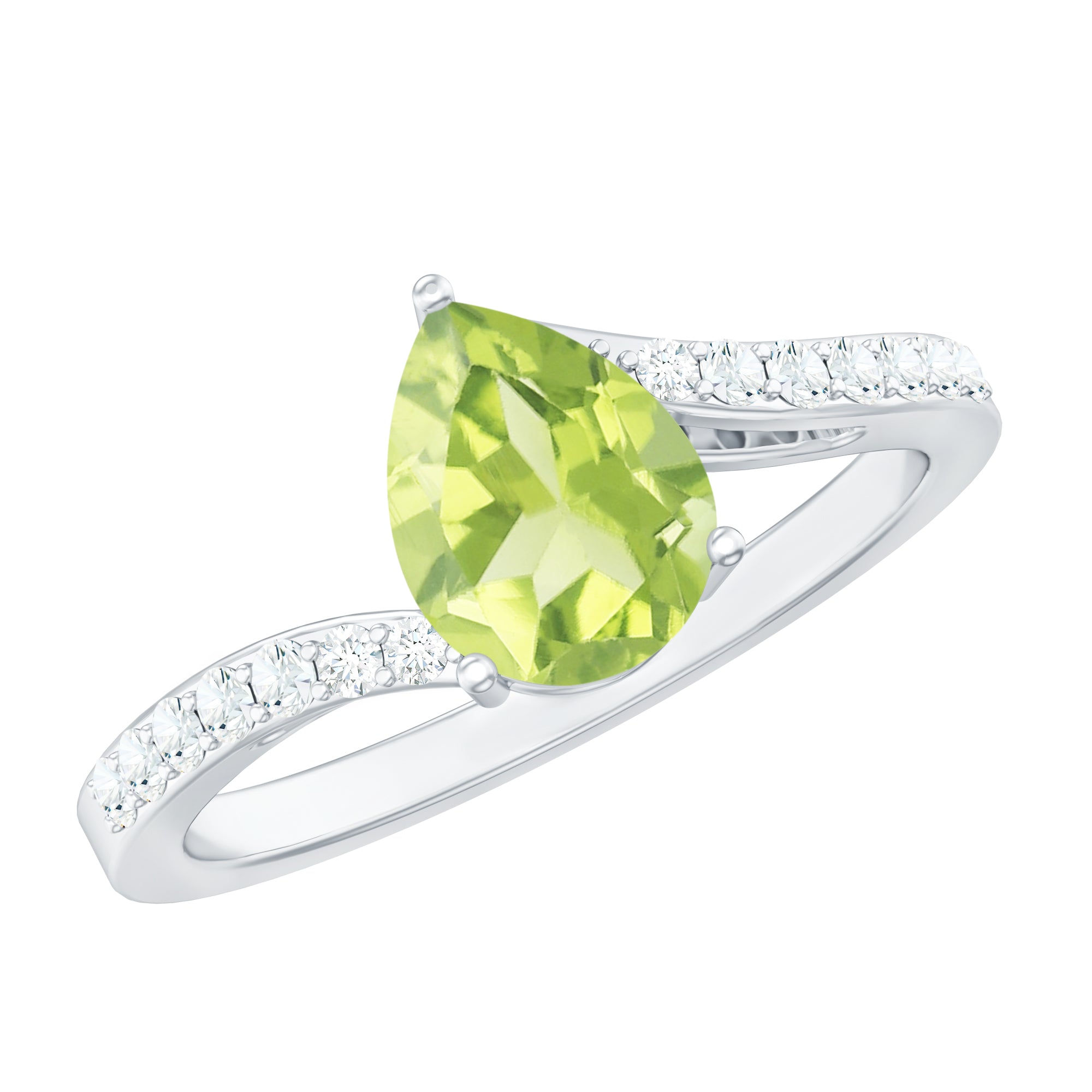 1.25 CT Pear Peridot Solitaire Bypass Ring with Diamond