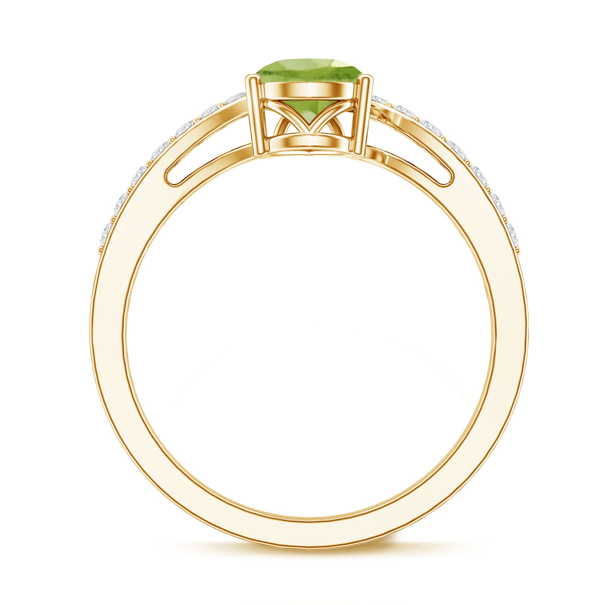 1 Carat Pear Shaped Peridot Engagement Ring with Diamond Bypass Shank AAA - Rosec Jewels