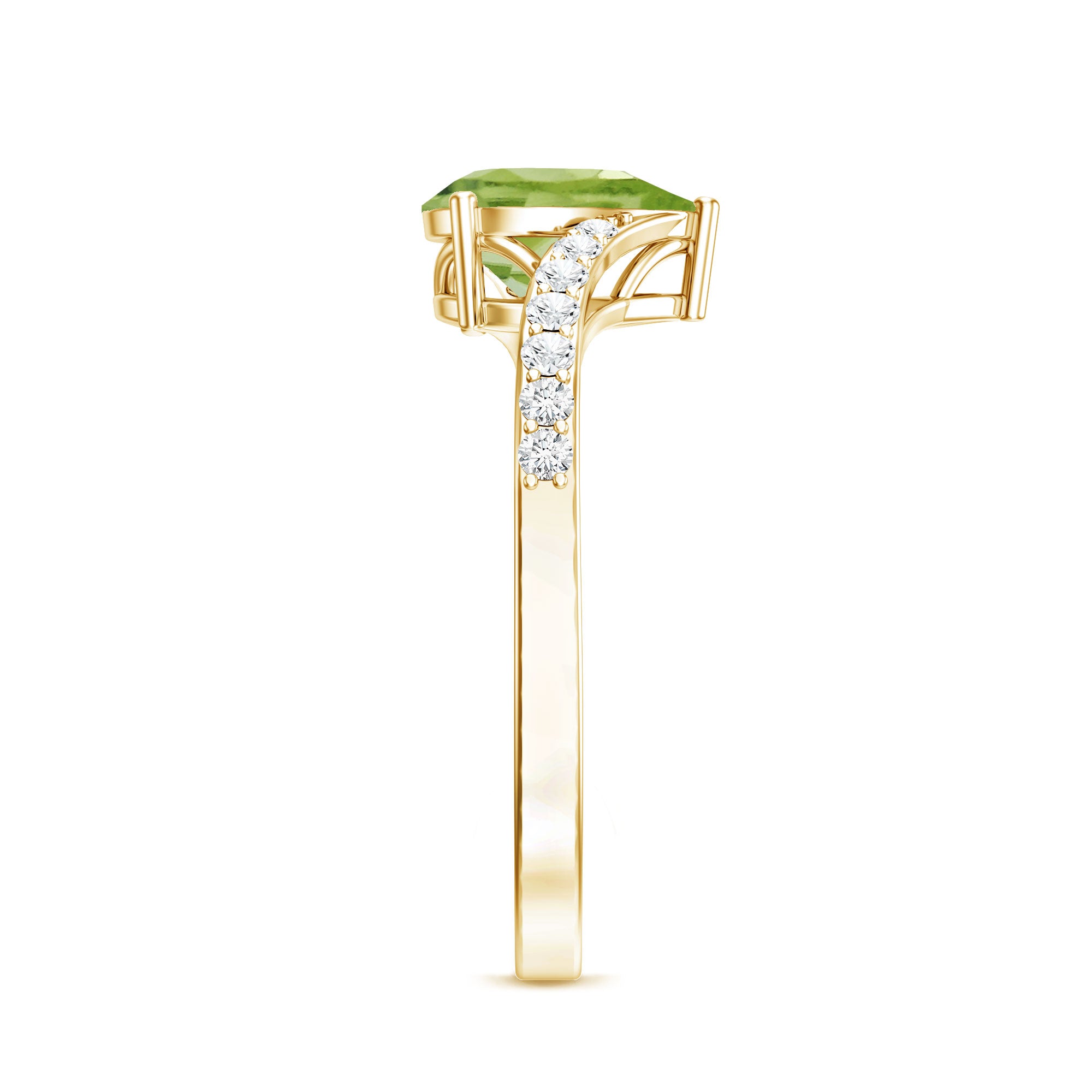1 Carat Pear Shaped Peridot Engagement Ring with Diamond Bypass Shank AAA - Rosec Jewels