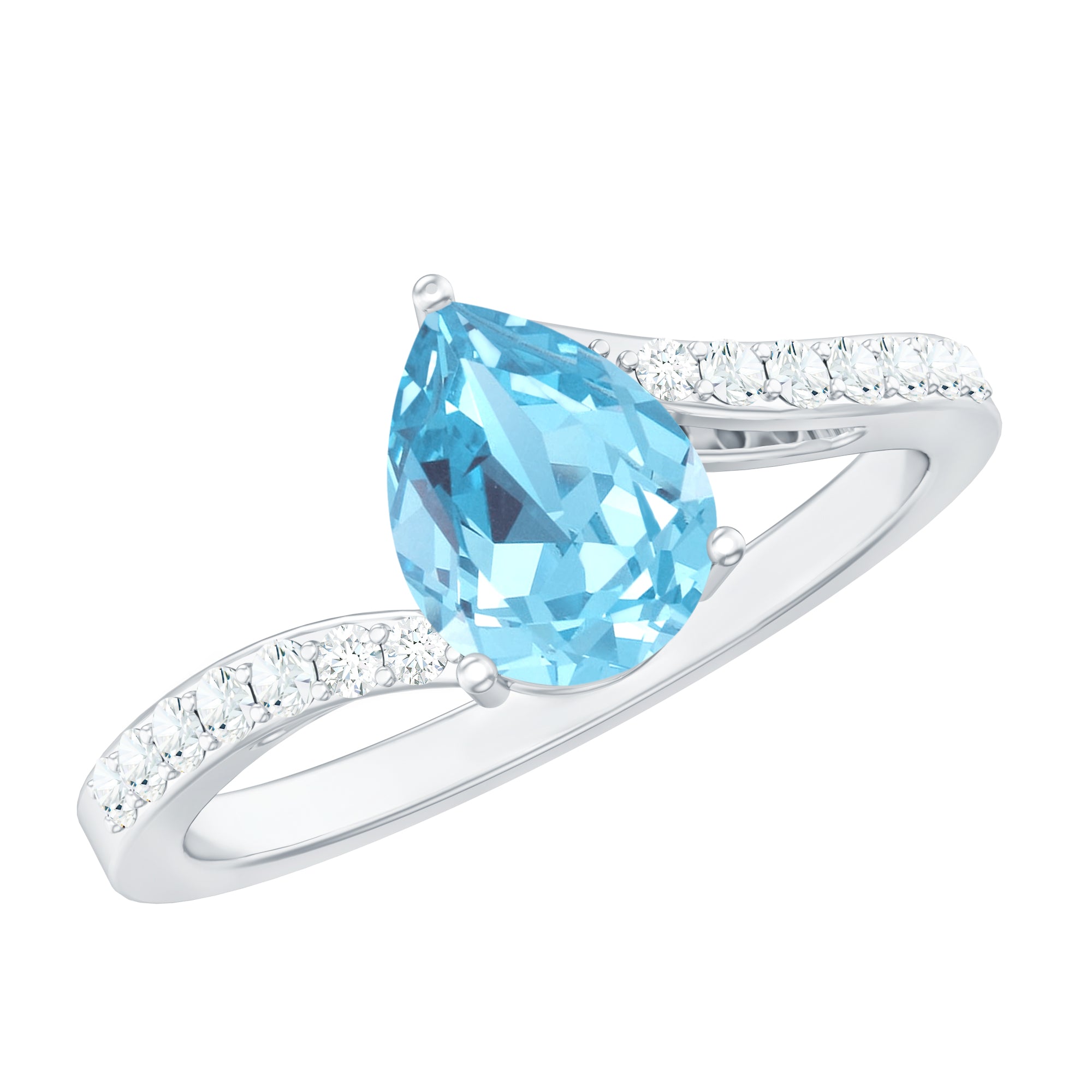Pear Cut Aquamarine Teardrop Engagement Ring with Diamond