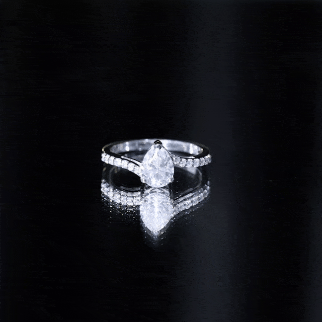 Pear Shape Moissanite Solitaire Bypass Engagement Ring D-VS1 - Rosec Jewels