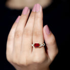 Emerald Cut Created Ruby East-West Crossover Ring with Diamond Lab Created Ruby - ( AAAA ) - Quality - Rosec Jewels