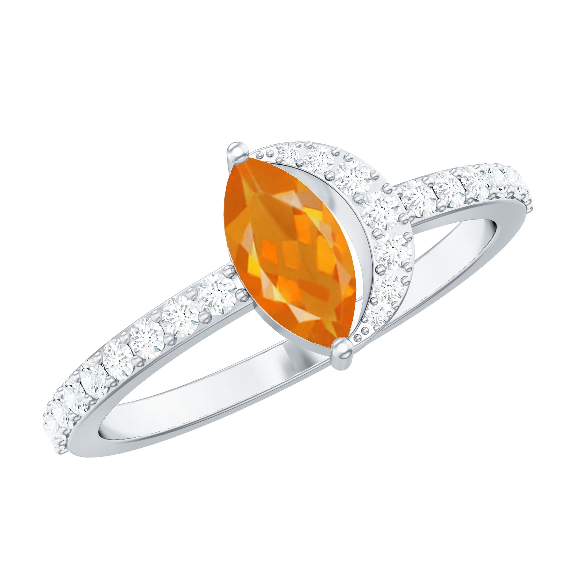 Rosec Jewels-Minimal Marquise Fire Opal and Diamond Engagement Ring