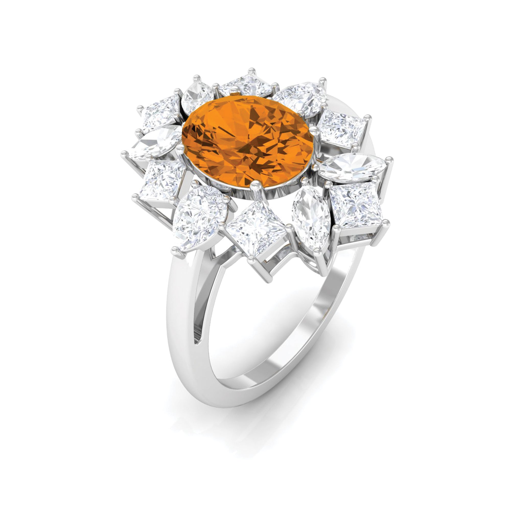 2.25 CT Oval Cut Citrine Cocktail Ring with Moissanite Stones AAA - Rosec Jewels