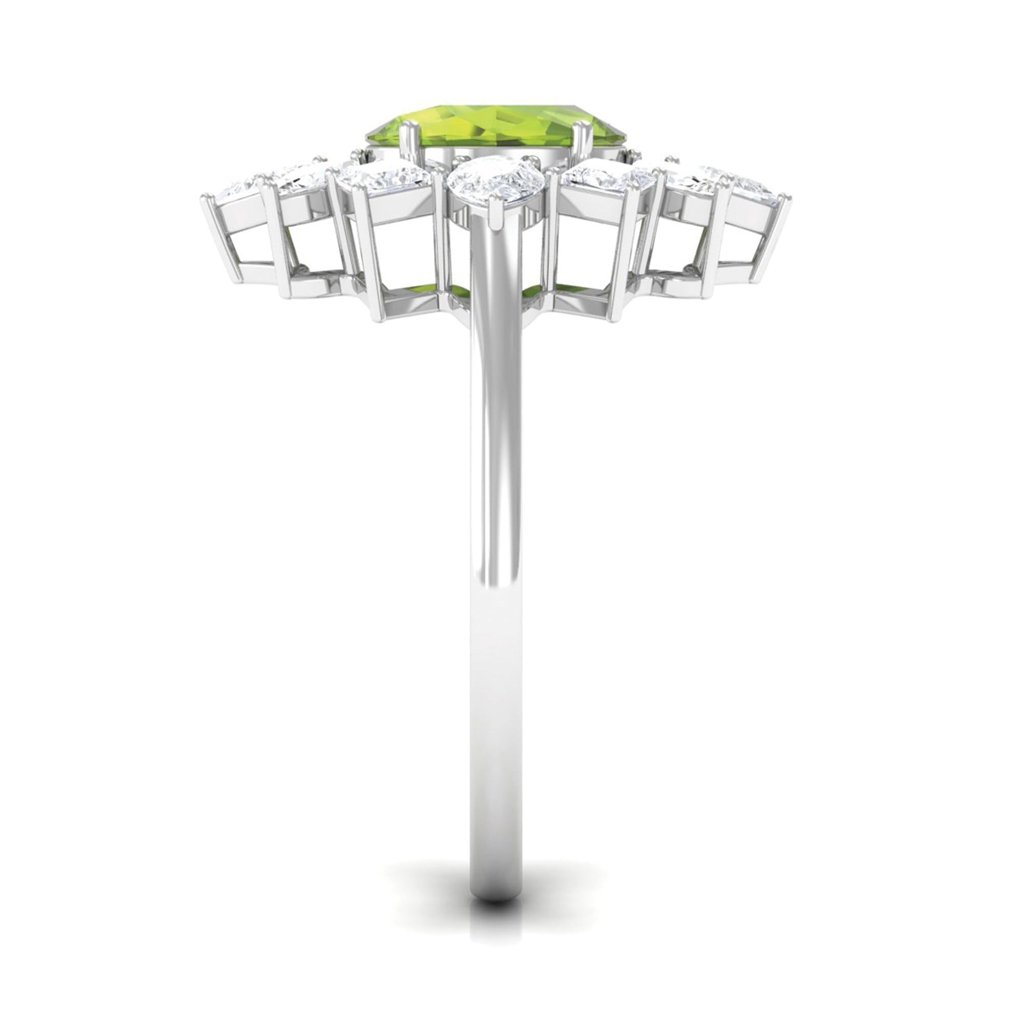 2.25 CT Natural Peridot Cocktail Ring with Moissanite Stones AAA - Rosec Jewels