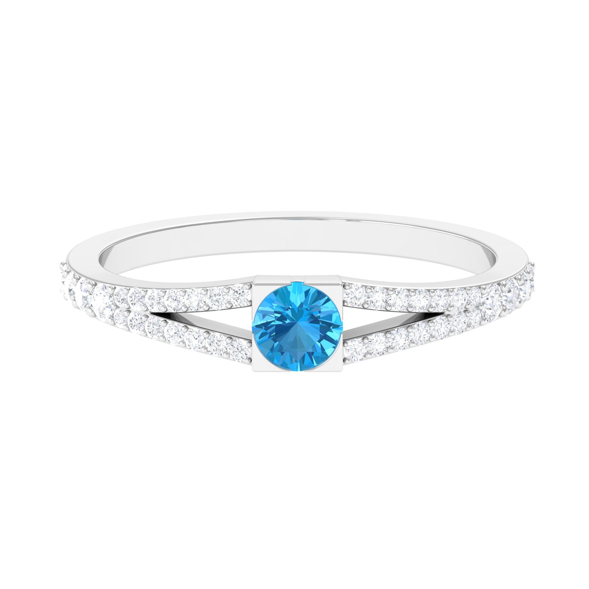 0.50 CT Swiss Blue Topaz Promise Ring with Diamond Accent