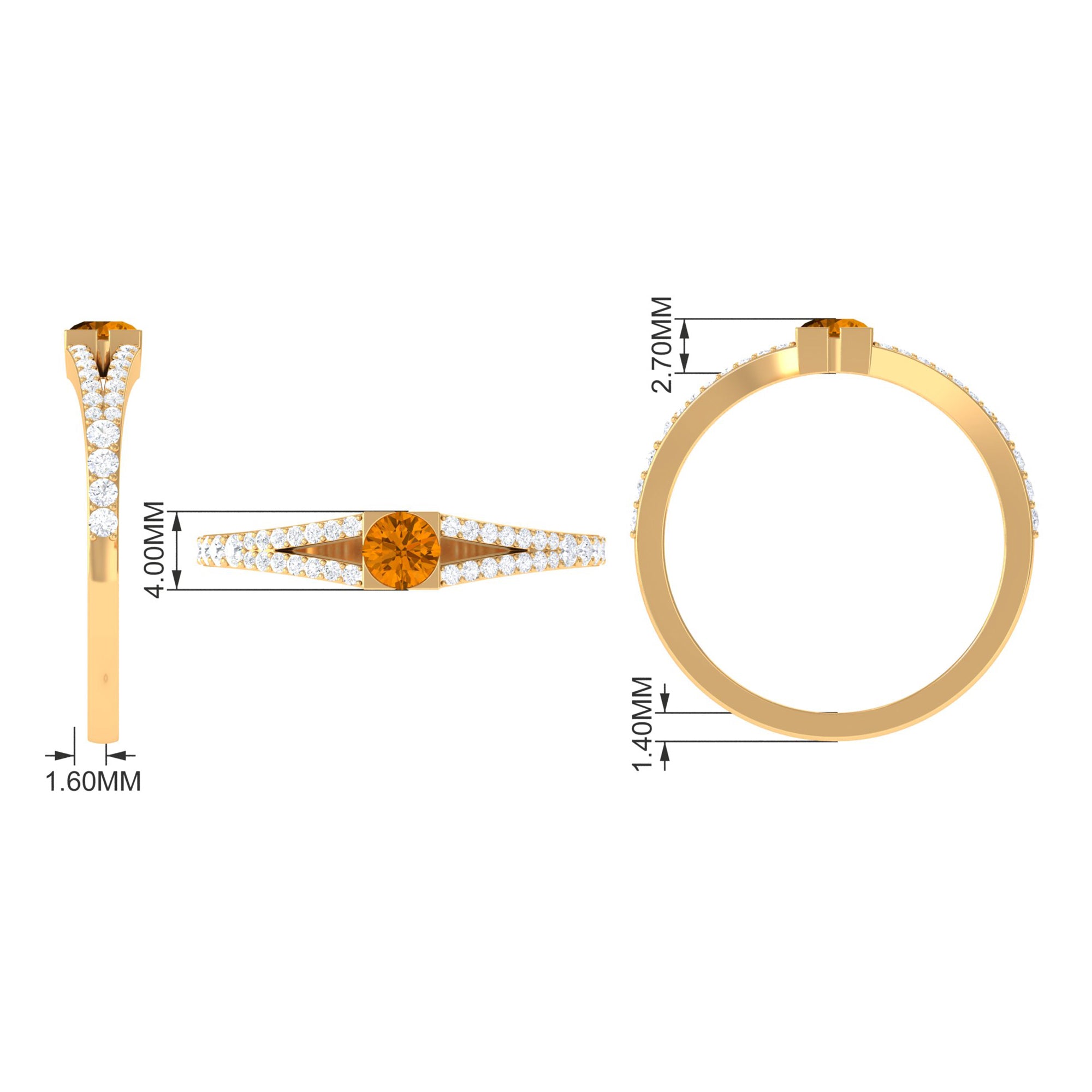 0.50 CT Split Shank Citrine Promise Ring with Diamond Accent AAA - Rosec Jewels