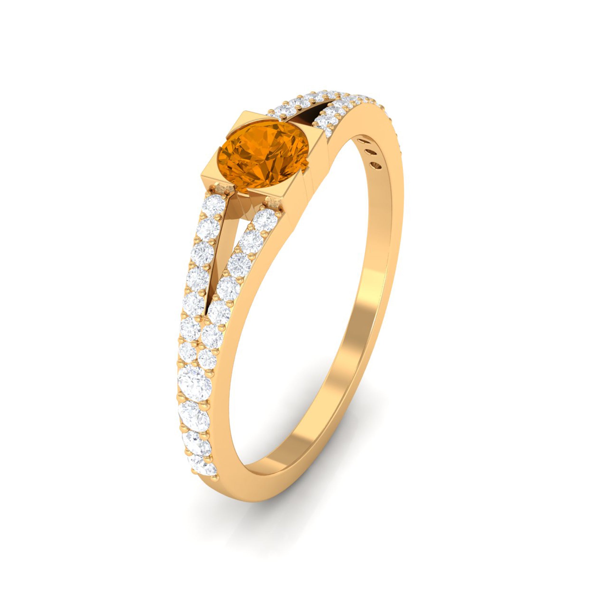 0.50 CT Split Shank Citrine Promise Ring with Diamond Accent AAA - Rosec Jewels