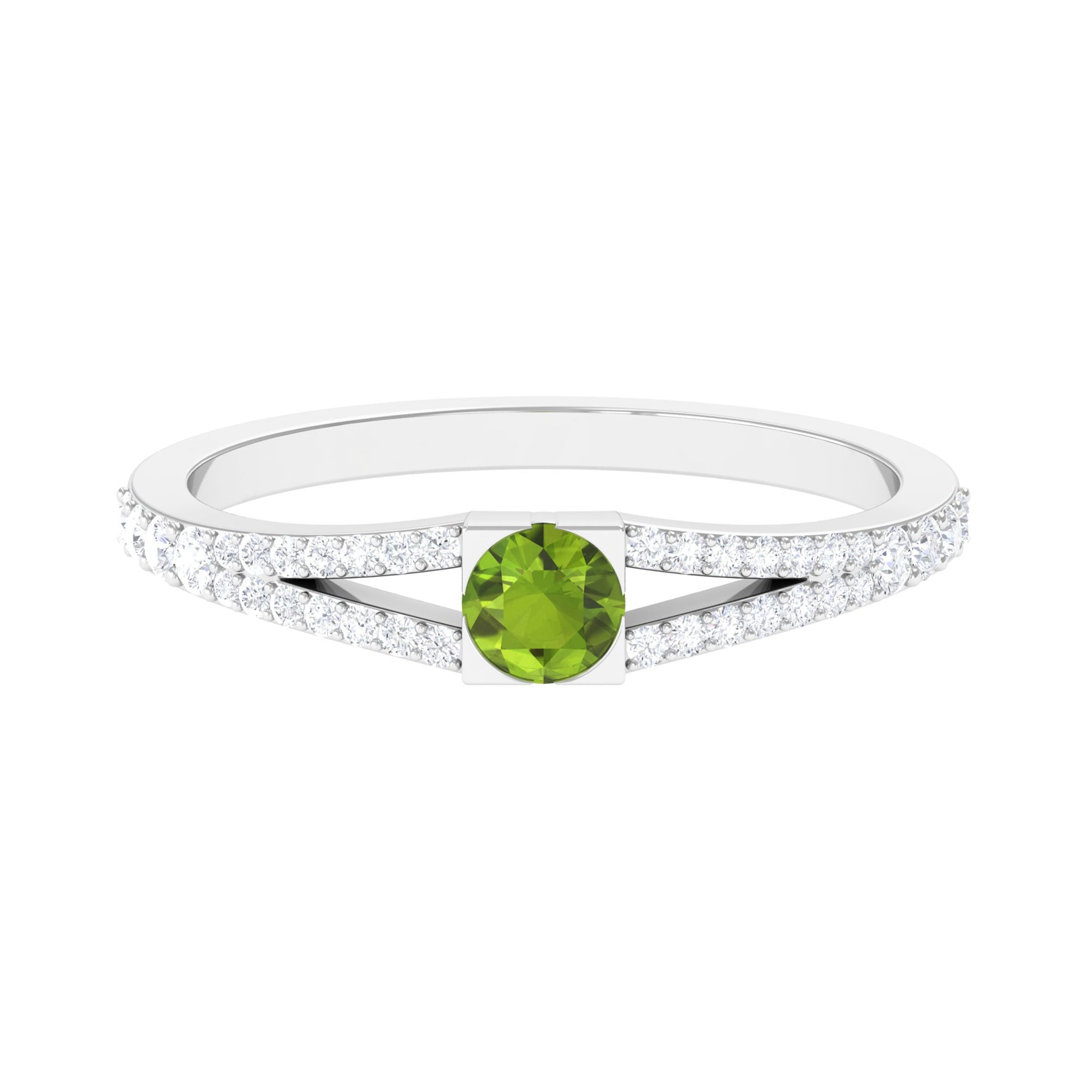 0.50 CT Split Shank Peridot Promise Ring with Diamond Accent
