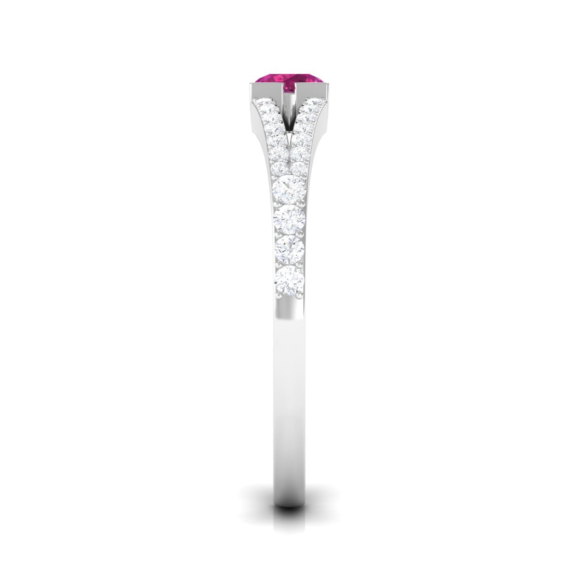 Minimal Pink Tourmaline Split Shank Ring with Diamond AAA - Rosec Jewels