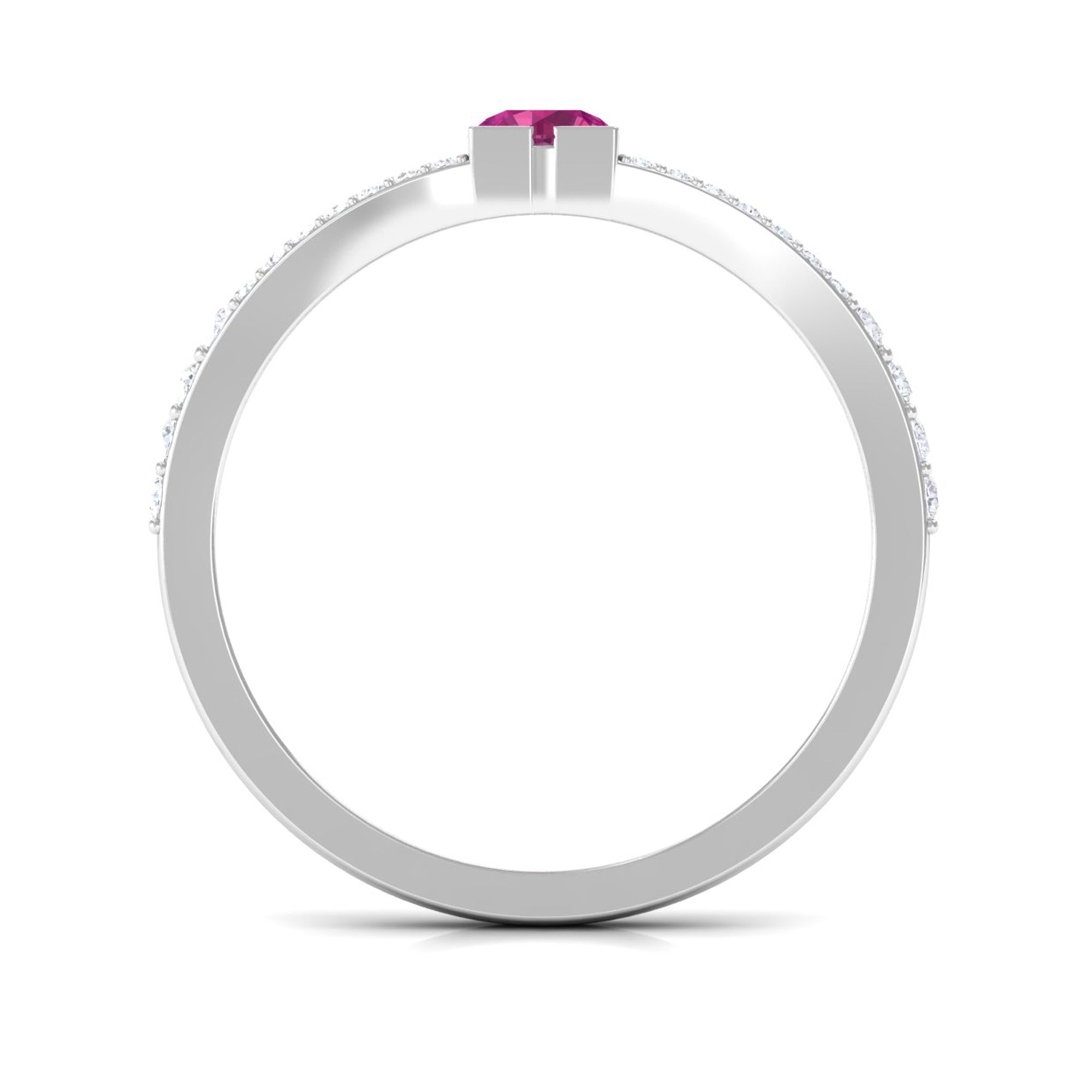 Minimal Pink Tourmaline Split Shank Ring with Diamond AAA - Rosec Jewels