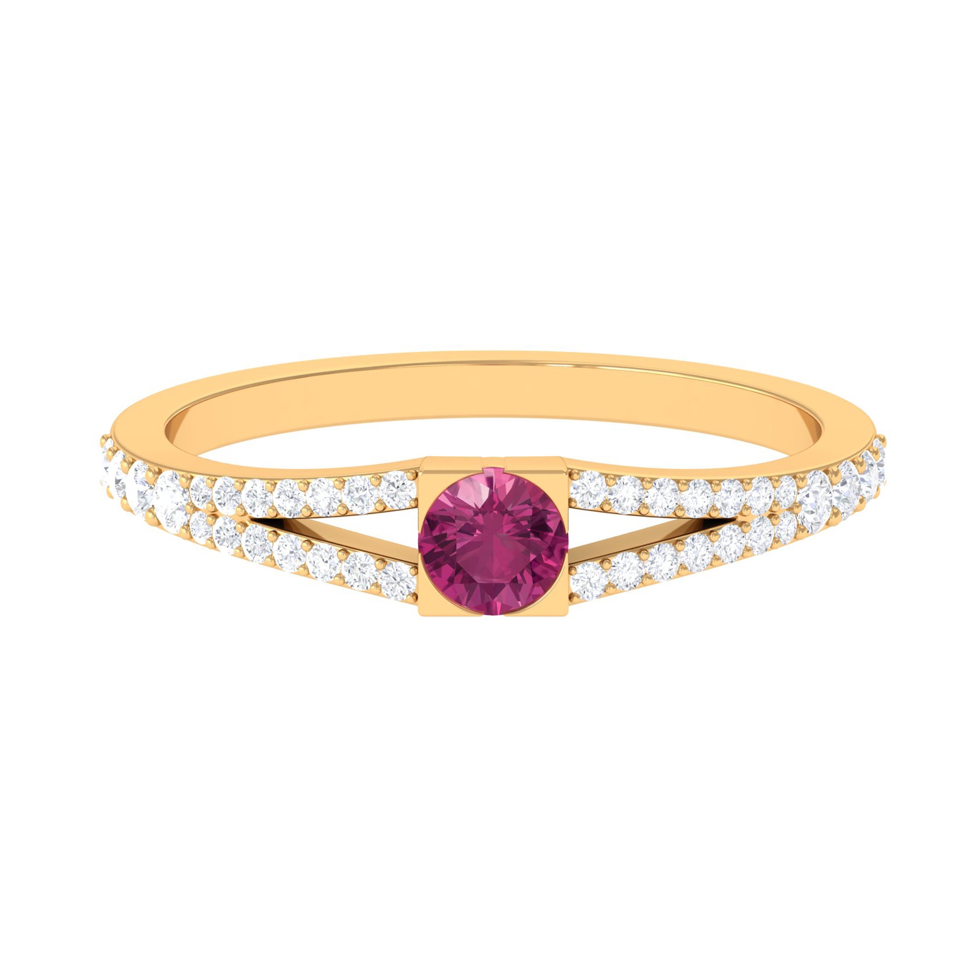 Minimal Pink Tourmaline Split Shank Ring with Diamond AAA - Rosec Jewels