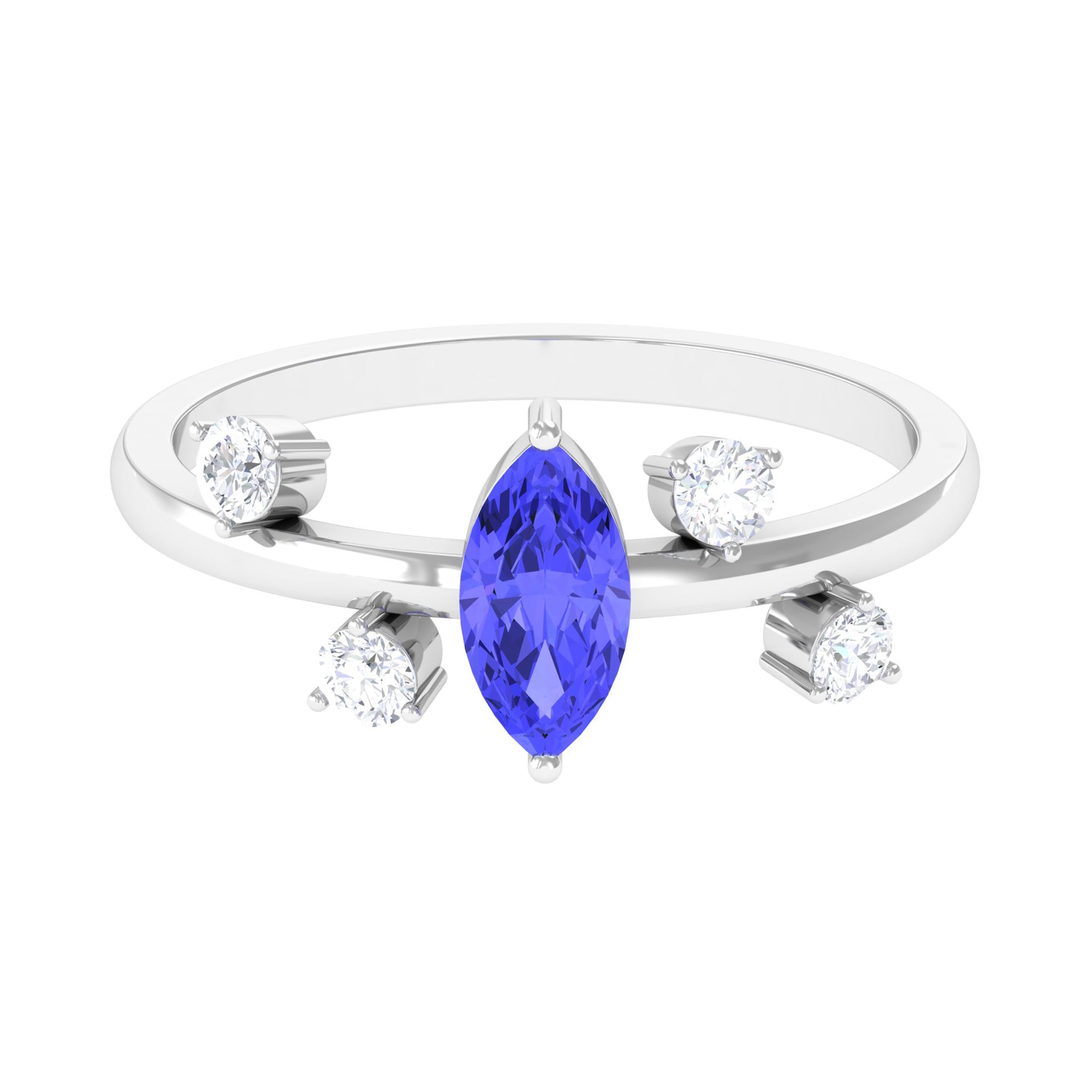 1 CT Marquise Tanzanite Minimal Solitaire Ring with Scatter Diamond AAA - Rosec Jewels