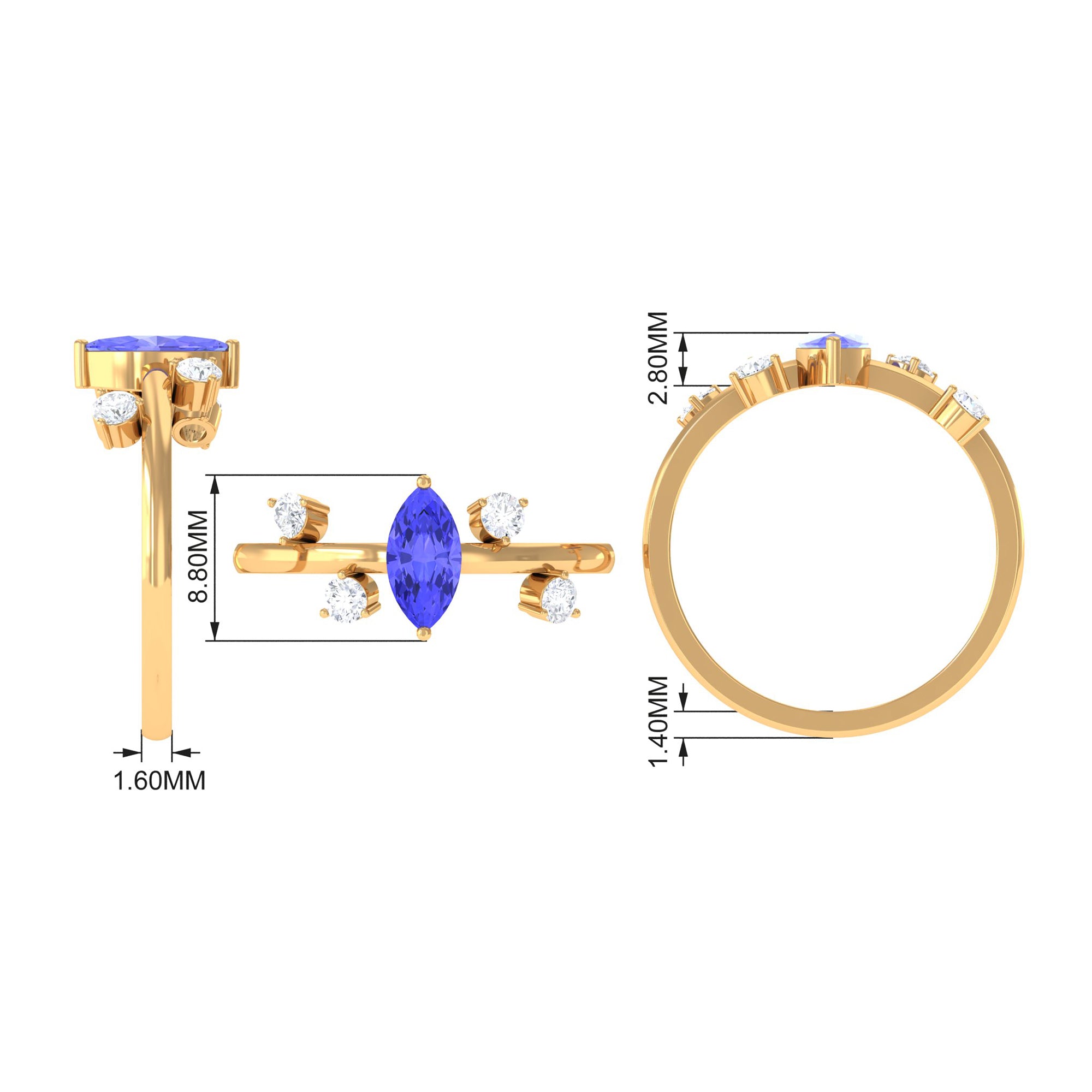 1 CT Marquise Tanzanite Minimal Solitaire Ring with Scatter Diamond AAA - Rosec Jewels