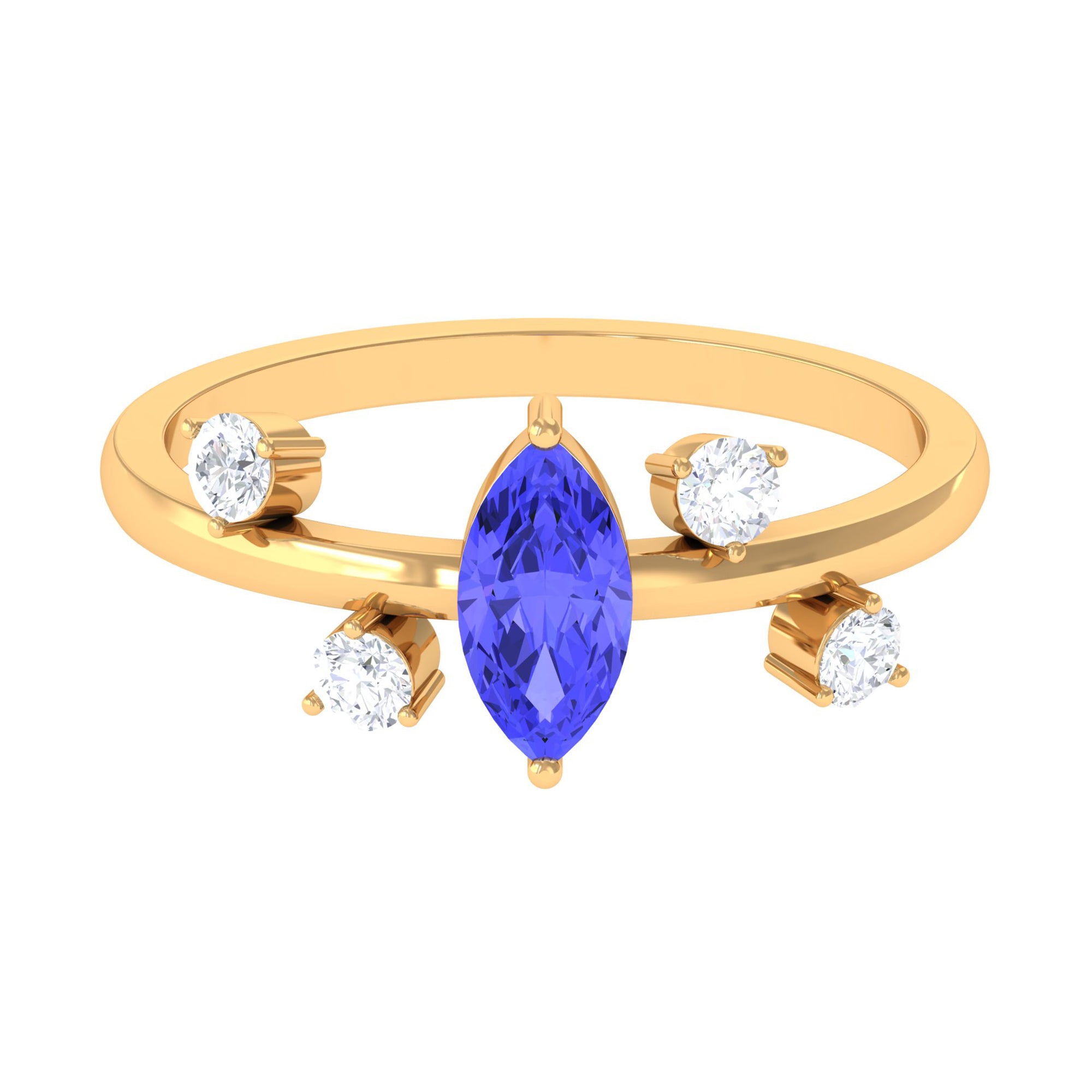 1 CT Marquise Tanzanite Minimal Solitaire Ring with Scatter Diamond AAA - Rosec Jewels