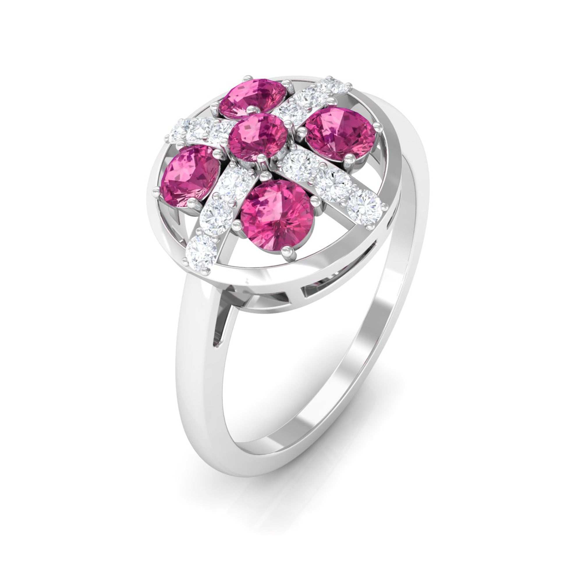 Real Pink Tourmaline Contemporary Ring with Diamond AAA - Rosec Jewels