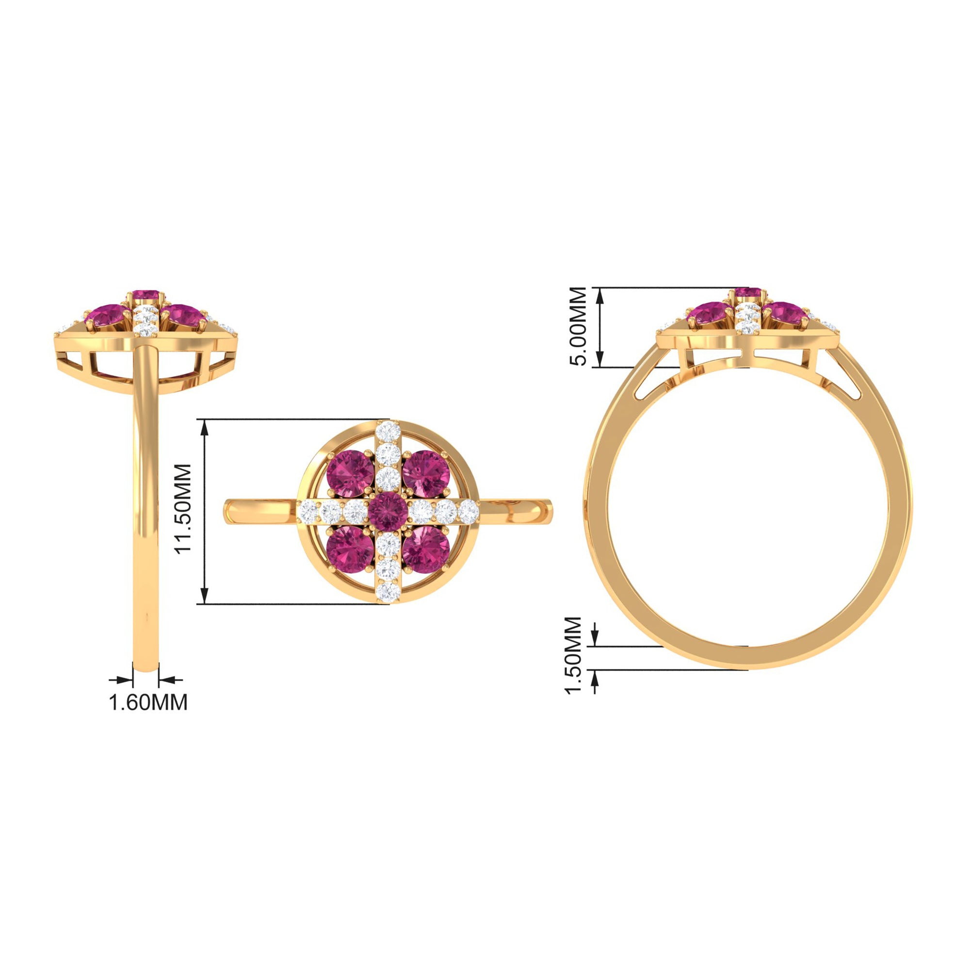 Real Pink Tourmaline Contemporary Ring with Diamond AAA - Rosec Jewels