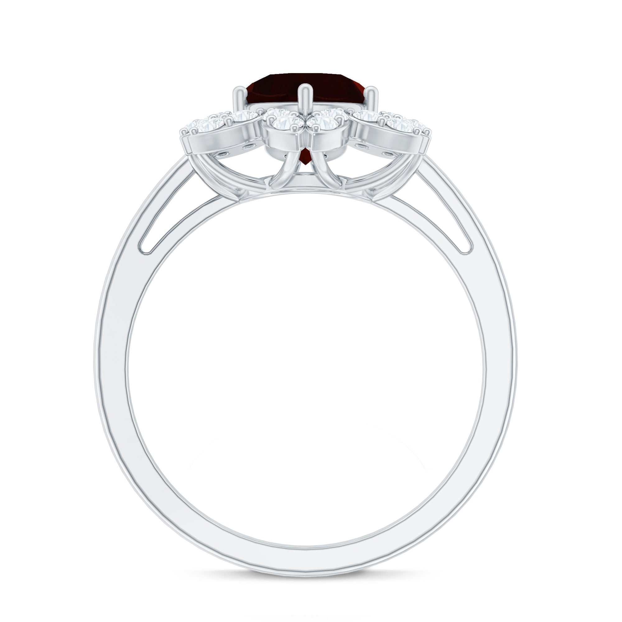 Certified Natural 8mm Garnet Flower Engagement Ring with Diamond AAA - Rosec Jewels