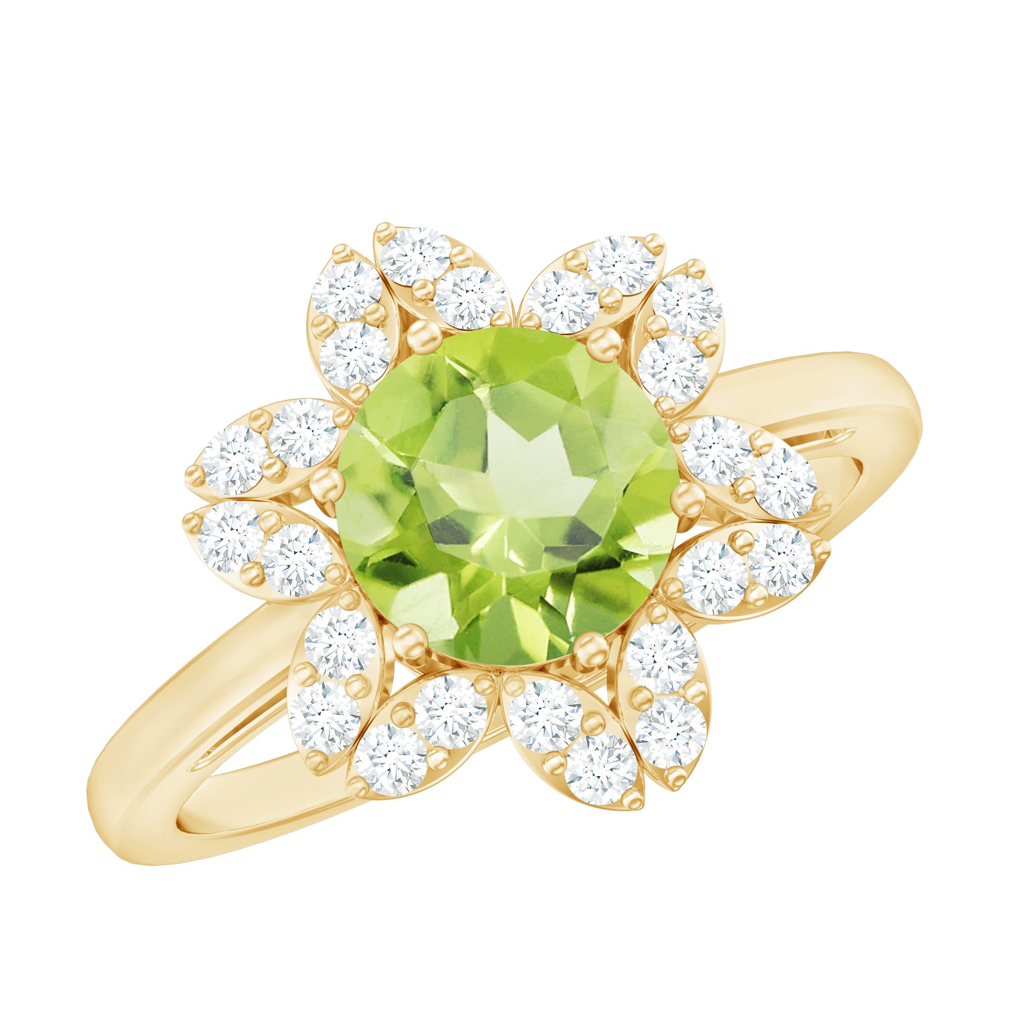2 Carat Natural Peridot Flower Engagement Ring with Diamond AAA - Rosec Jewels