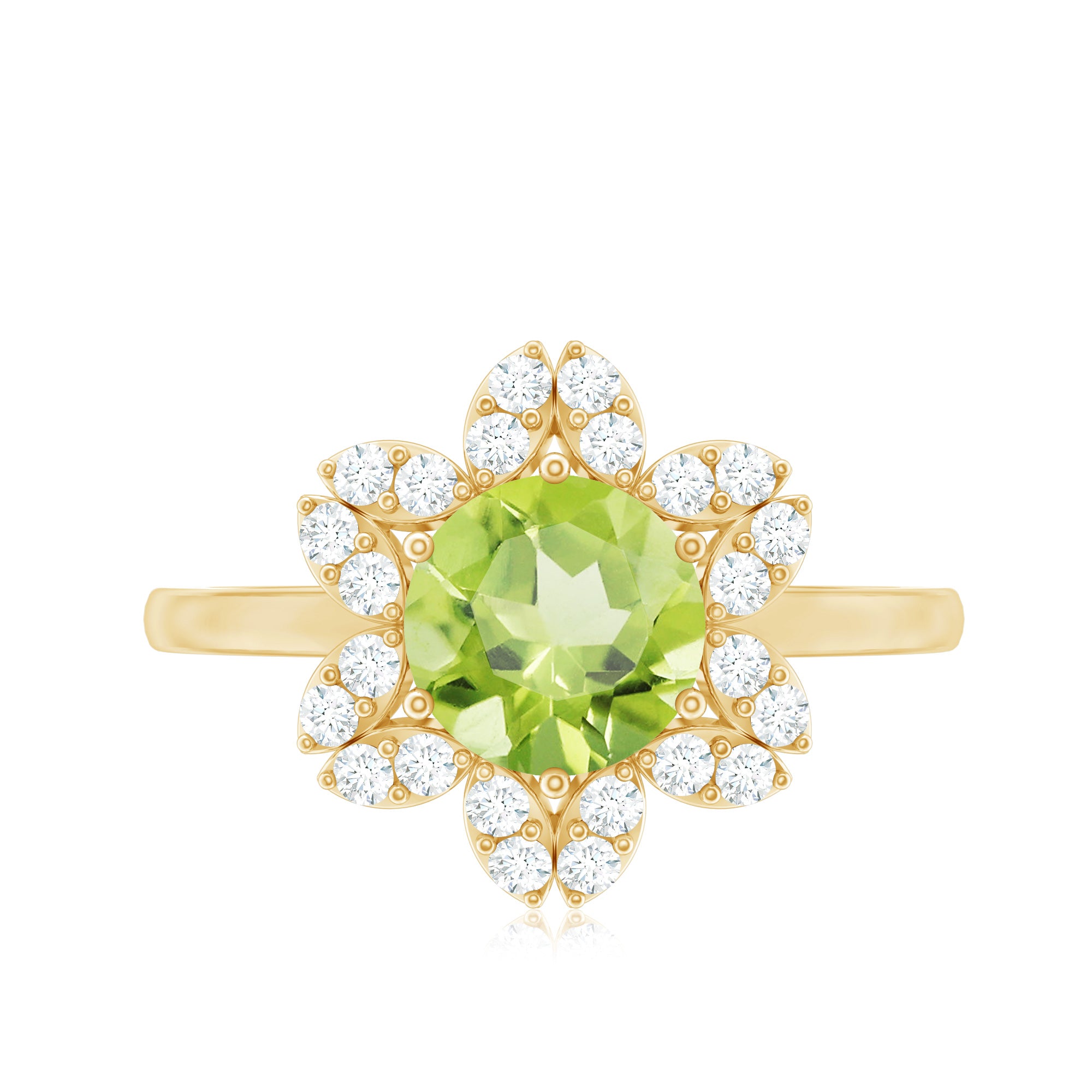 2 Carat Natural Peridot Flower Engagement Ring with Diamond AAA - Rosec Jewels