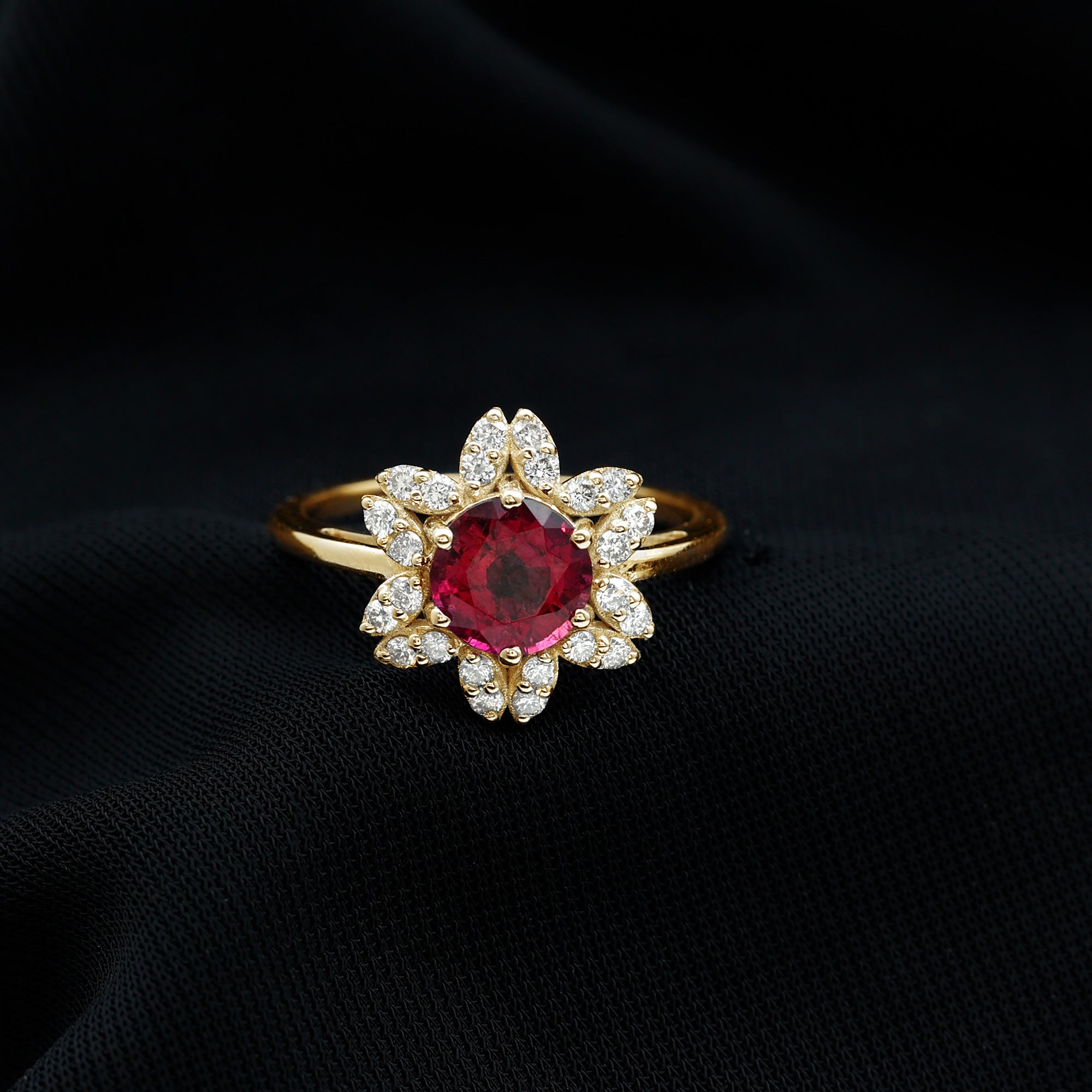 Rosec Jewels-Real 1.2 Carat Round Pink Tourmaline Flower Engagement Ring with Diamond