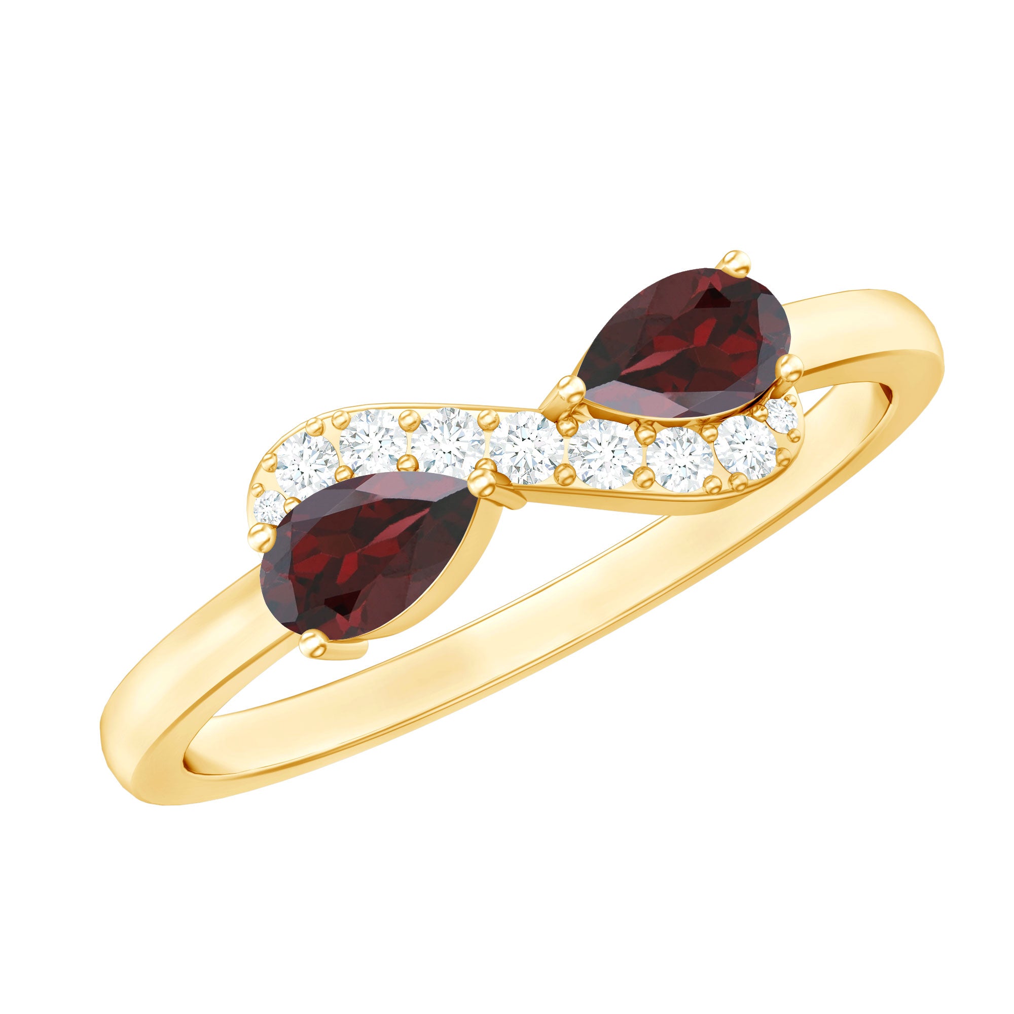 Real Garnet 2 Stone Infinity Promise Ring with Diamond AAA - Rosec Jewels