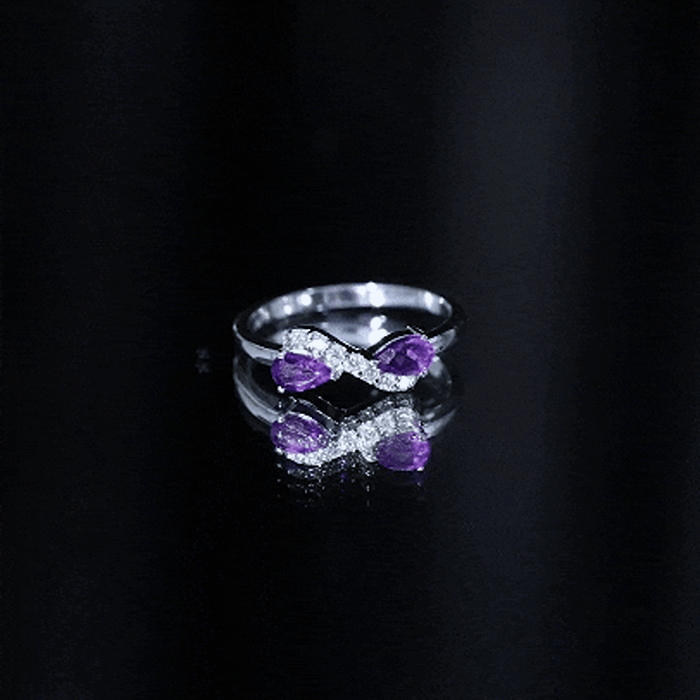 Rosec Jewels-1/2 CT Pear Amethyst Infinity Promise Ring with Diamond
