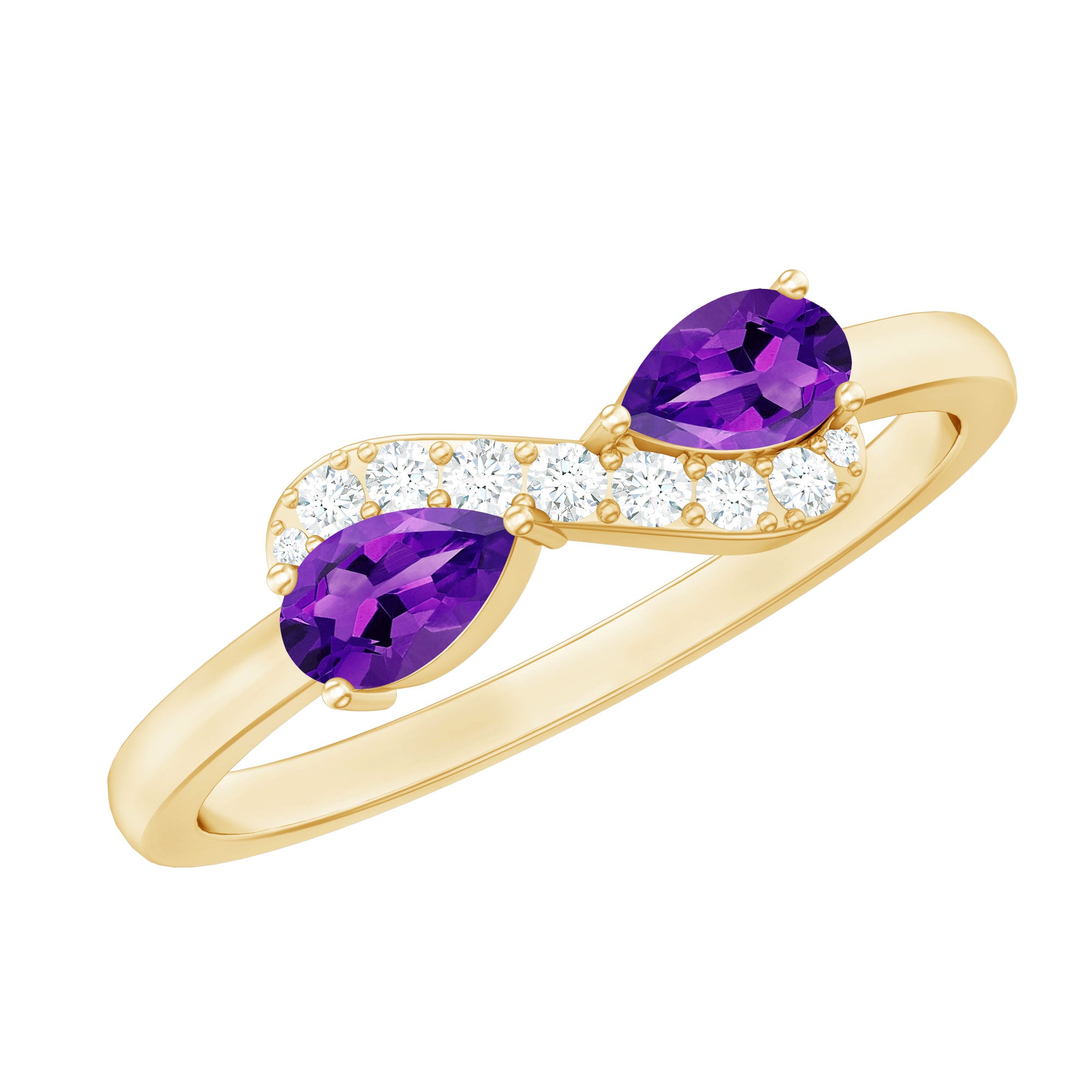 Rosec Jewels-1/2 CT Pear Amethyst Infinity Promise Ring with Diamond