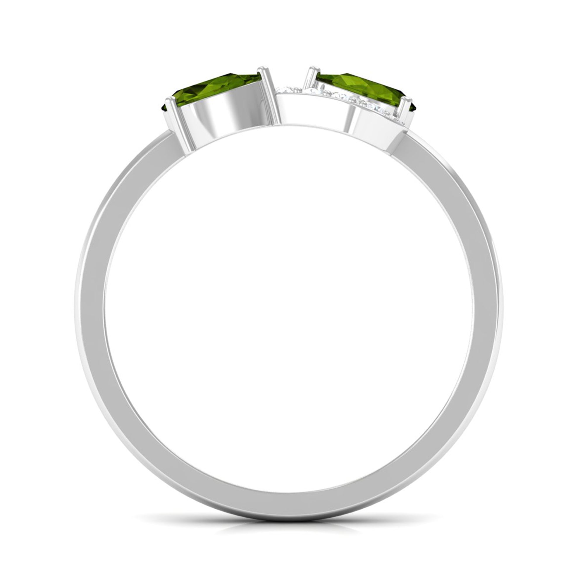 Rosec Jewels-Real Pear Shape Peridot 2 Stone Promise Ring with Diamond