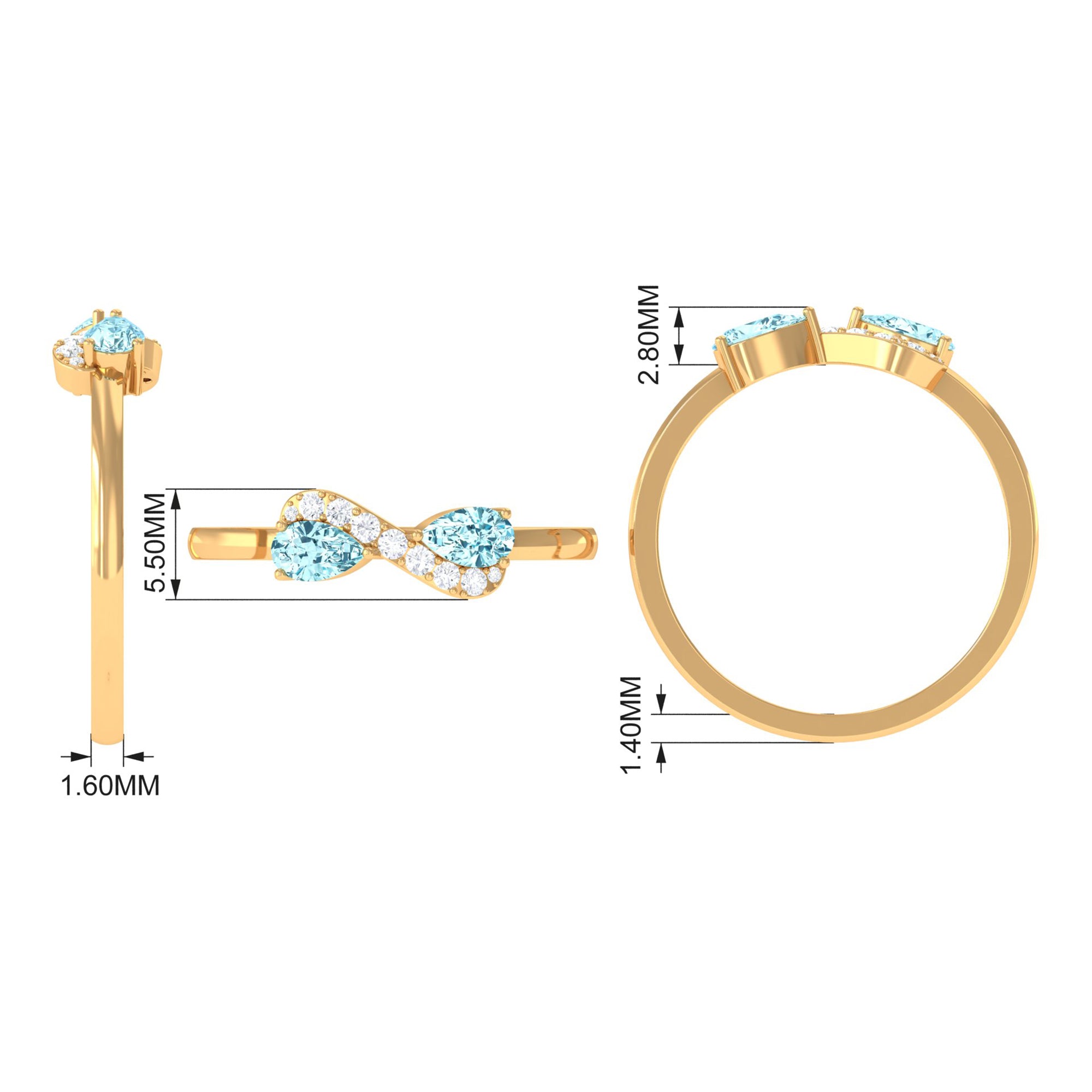Rosec Jewels-1/2 CT Pear Aquamarine Infinity Promise Ring with Diamond