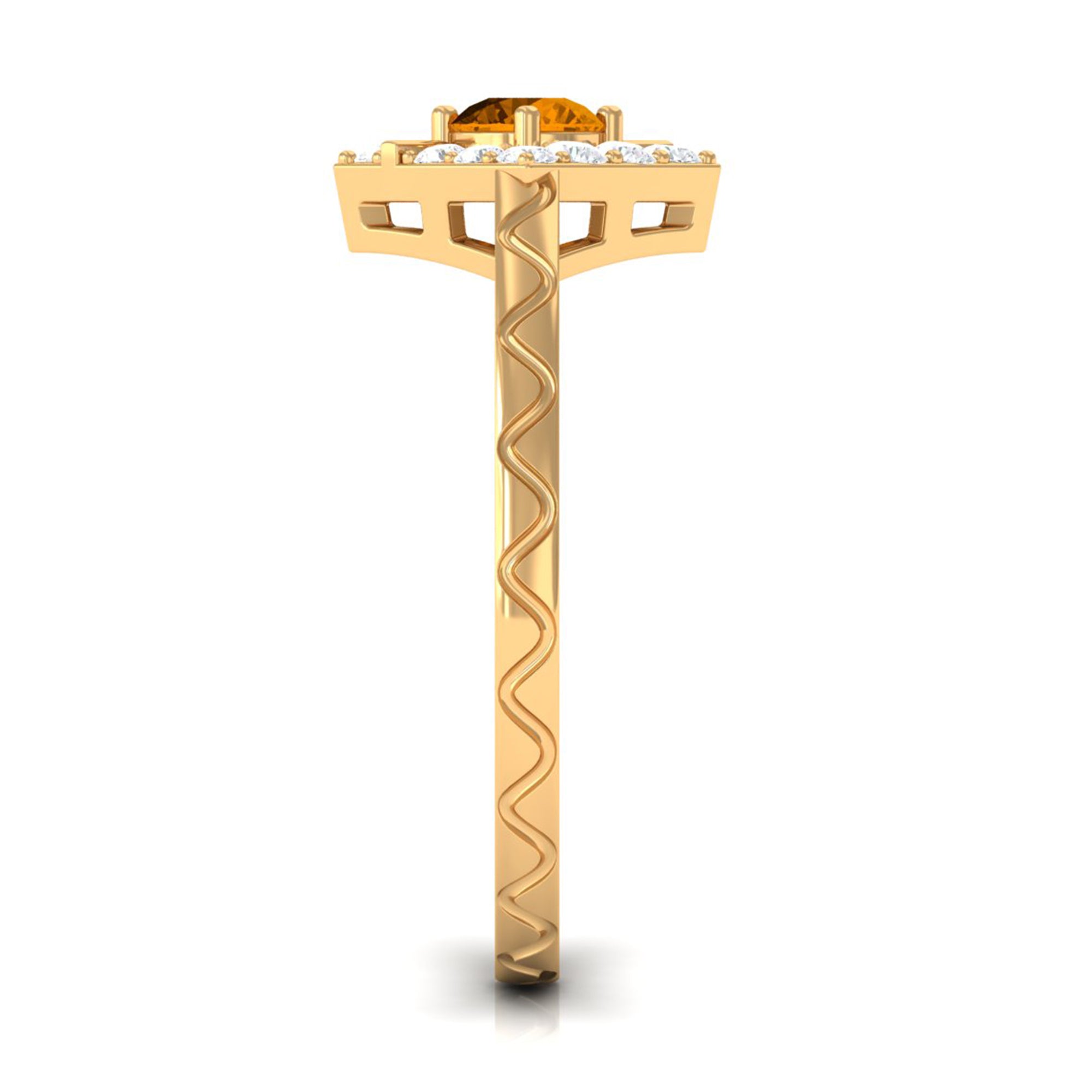 0.50 CT Round Shape Citrine Minimal Textured Ring with Diamond AAA - Rosec Jewels