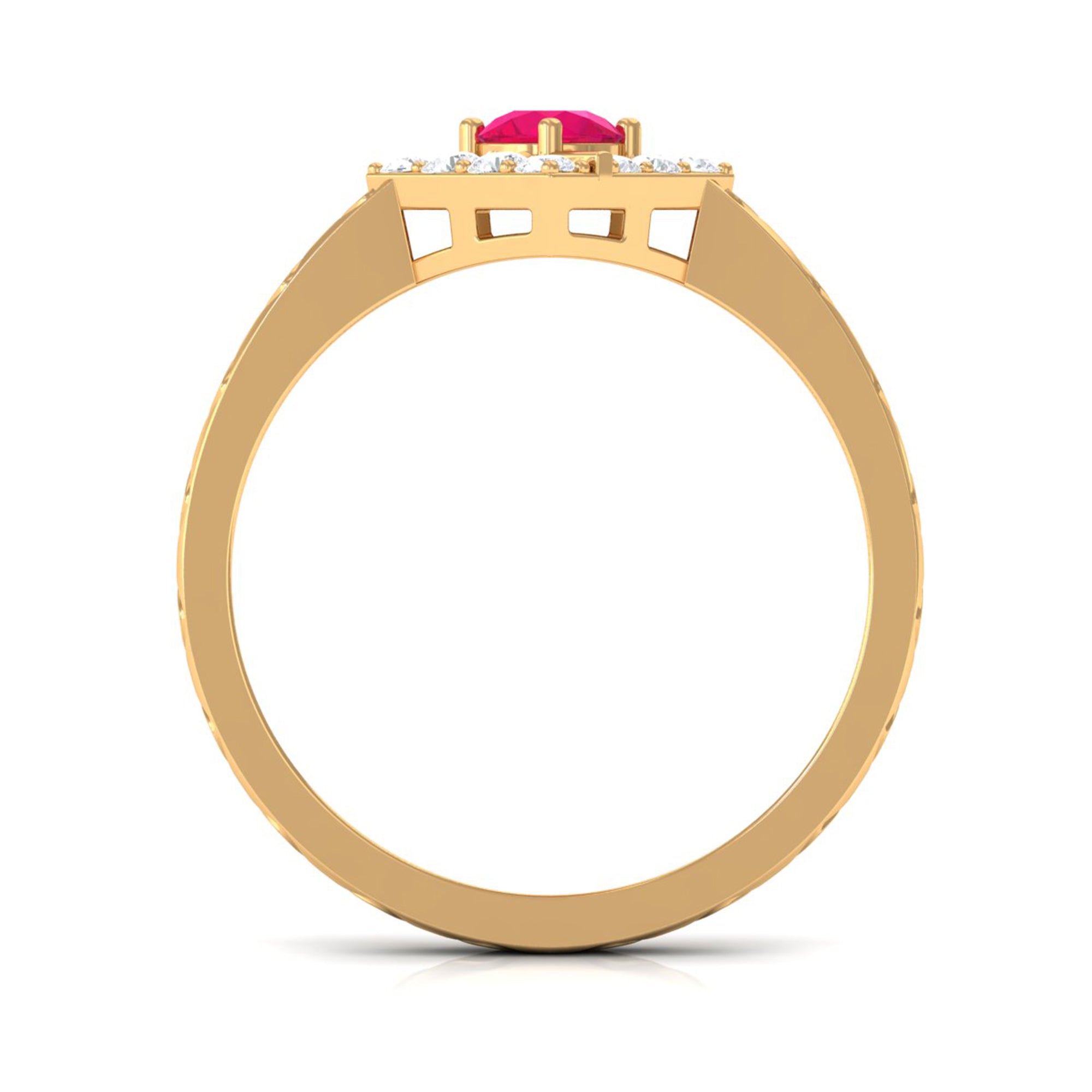 Minimal Ruby and Diamond Textured Ring AAA - Rosec Jewels