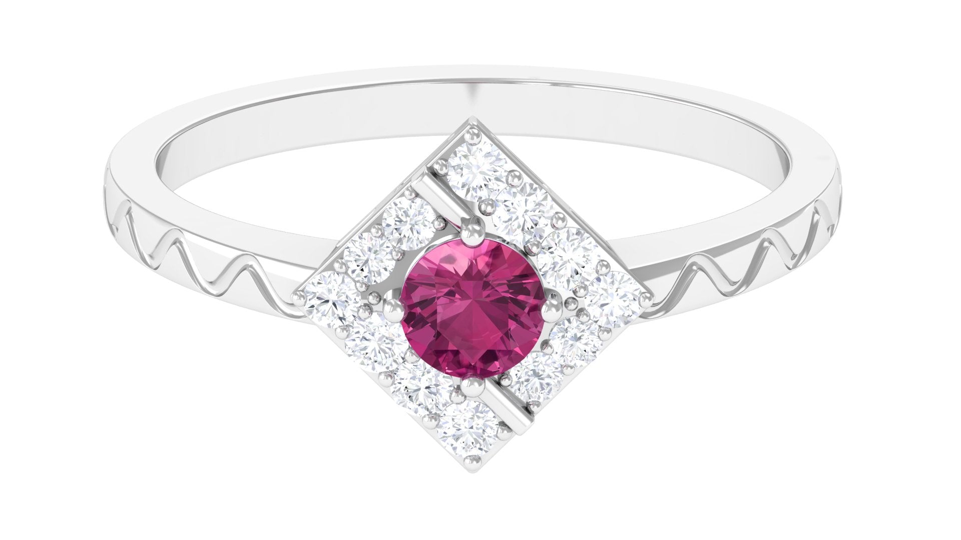 Rosec Jewels-Minimal Pink Tourmaline Textured Ring with Diamond