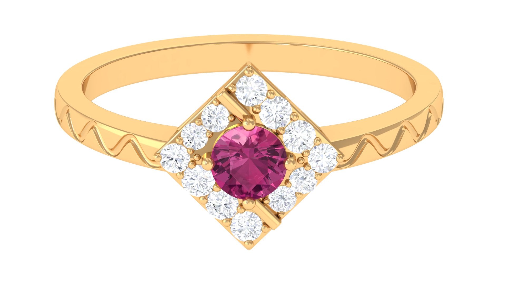 Rosec Jewels-Minimal Pink Tourmaline Textured Ring with Diamond