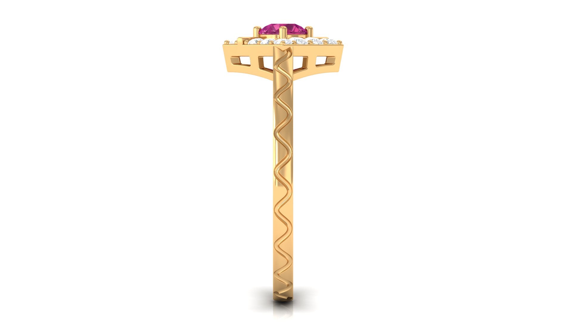 Rosec Jewels-Minimal Pink Tourmaline Textured Ring with Diamond
