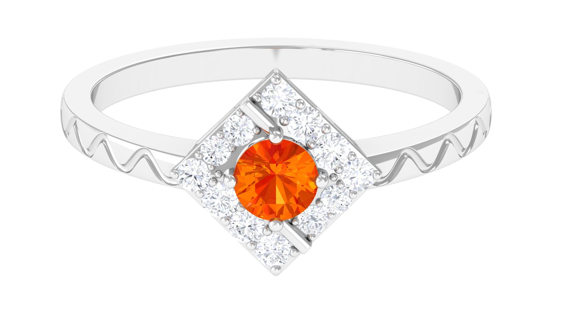 3/4 CT Orange Sapphire and Diamond Ring with Textured Details
