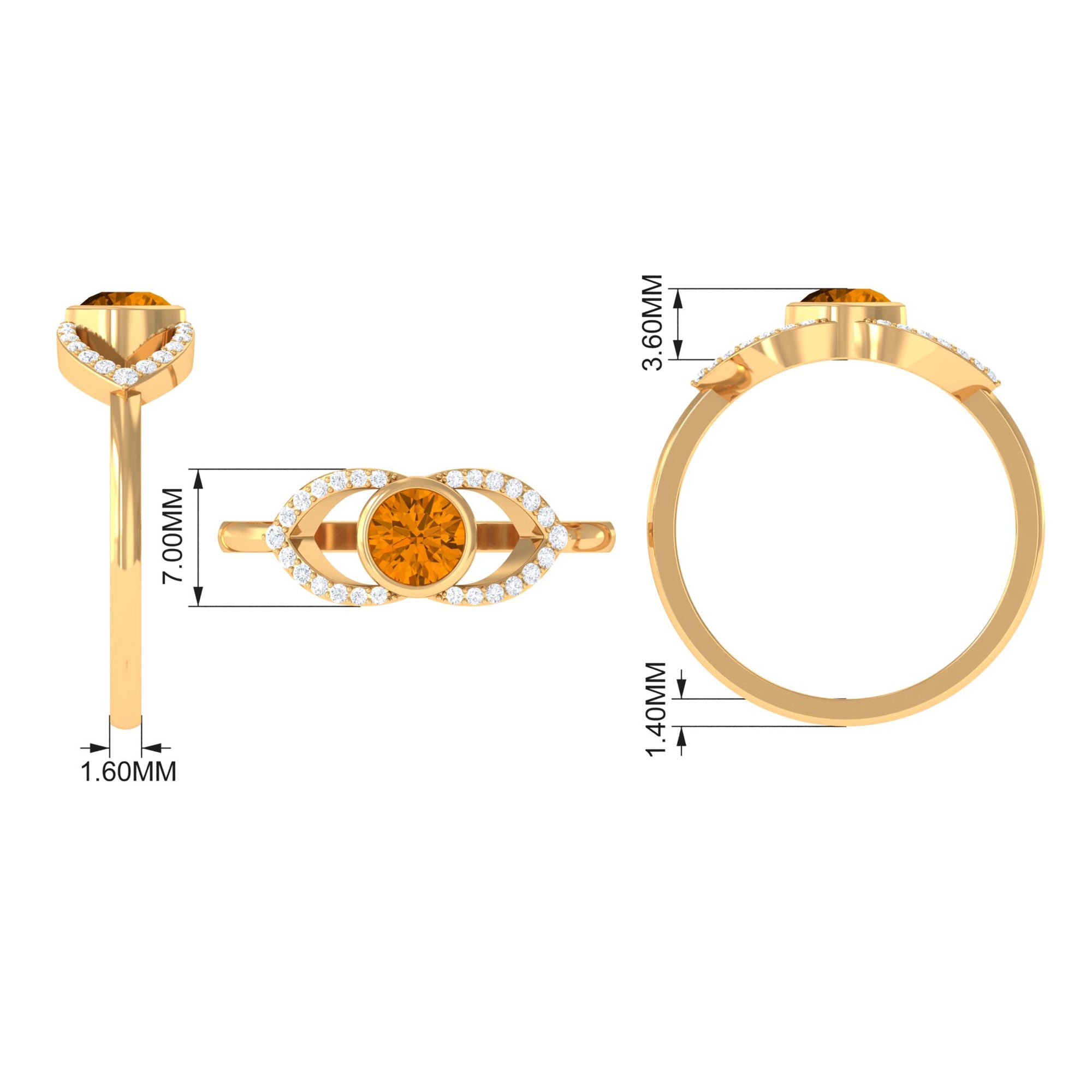 0.75 CT Split Shank Citrine Solitaire Ring with Diamond Accent AAA - Rosec Jewels