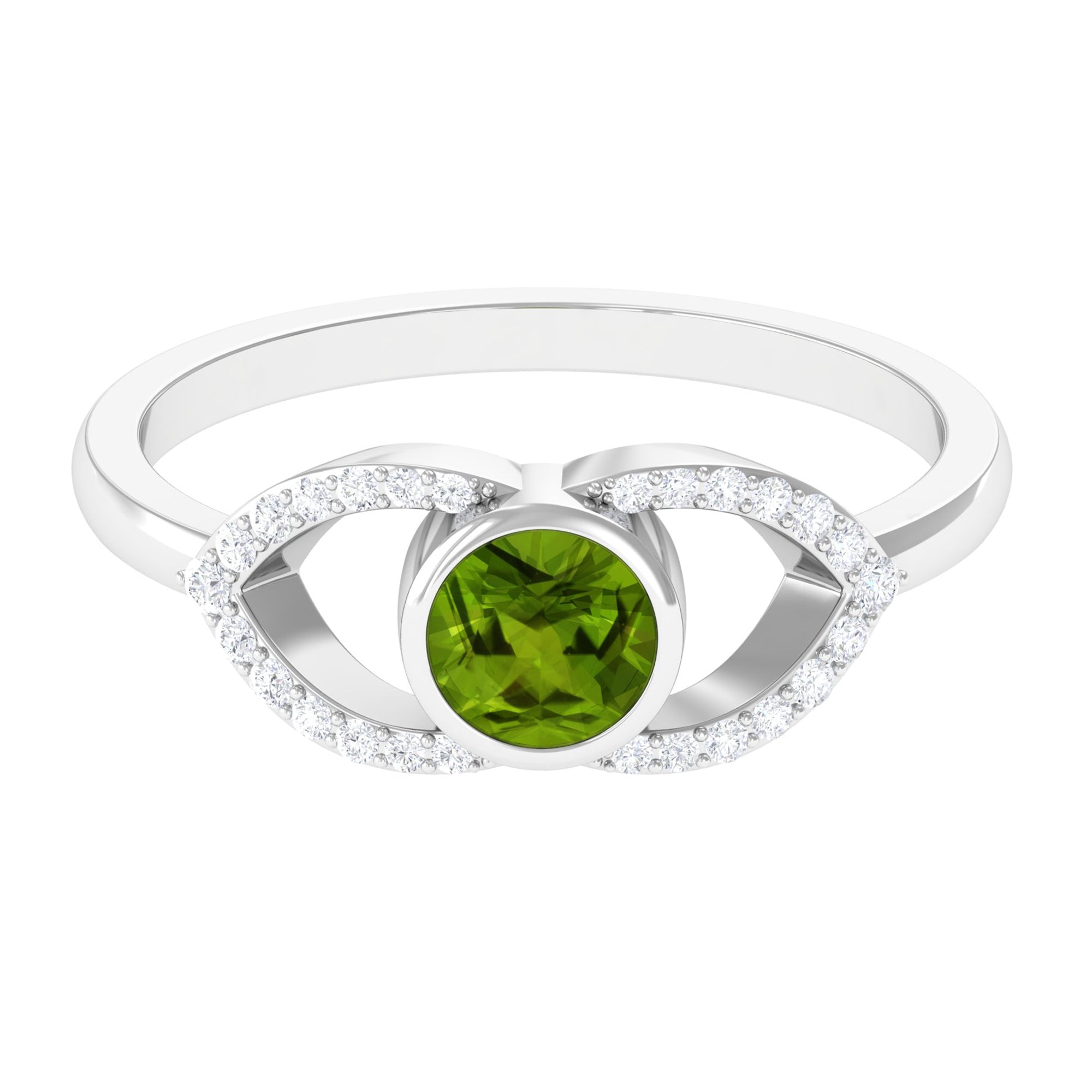 0.75 CT Split Shank Peridot Solitaire Ring with Diamond Accent AAA - Rosec Jewels