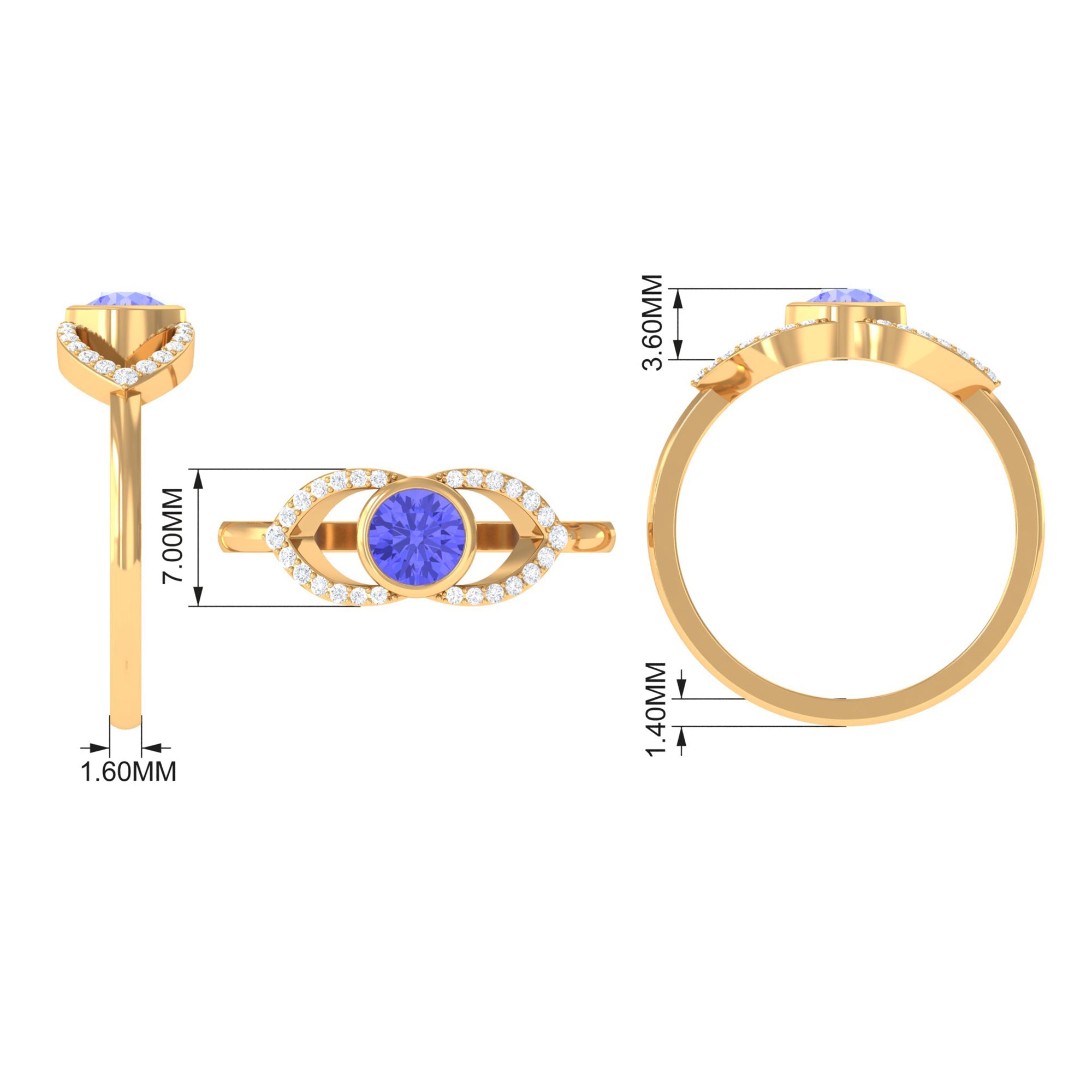 Bezel Set Tanzanite Solitaire Split Shank Ring with Diamond AAA - Rosec Jewels