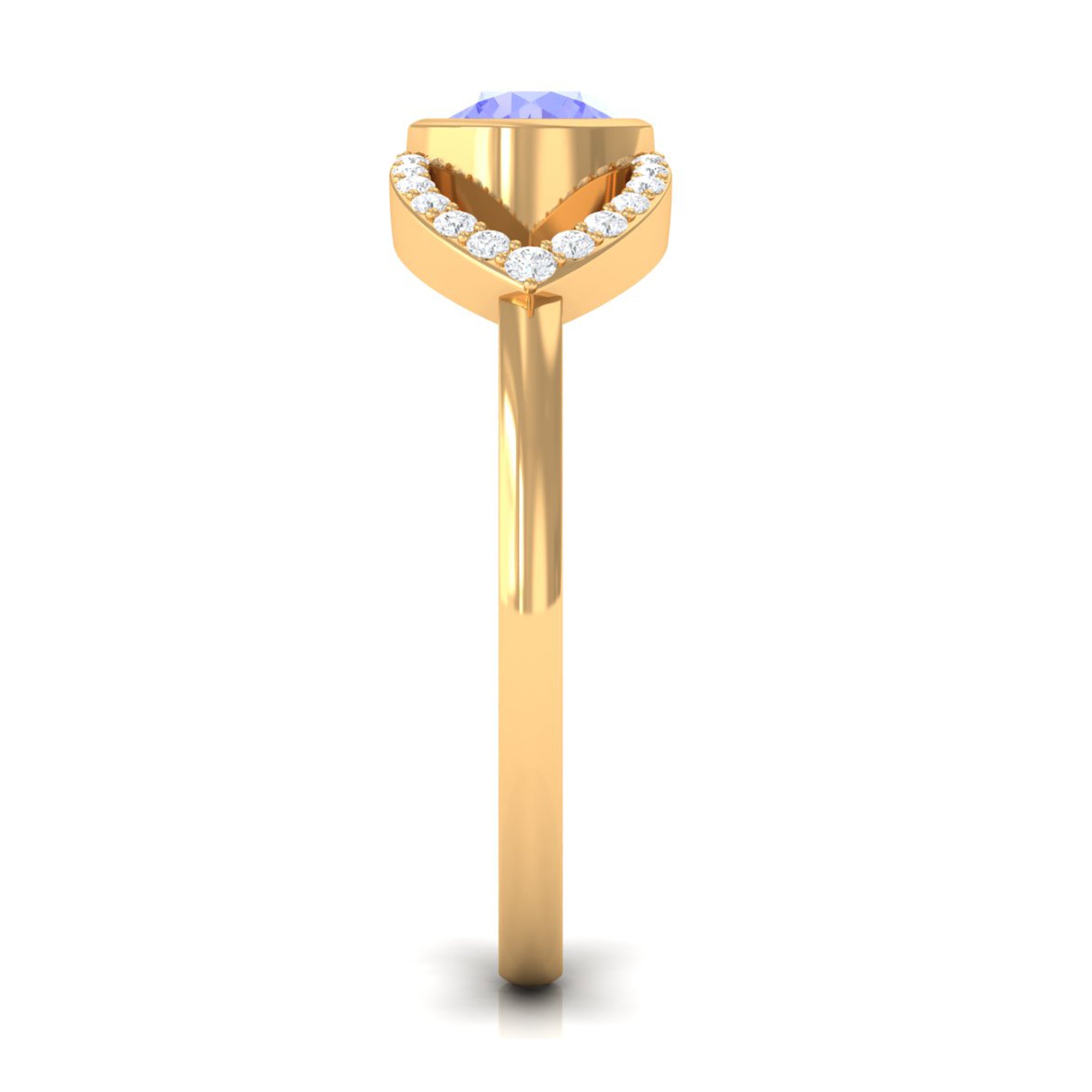 Bezel Set Tanzanite Solitaire Split Shank Ring with Diamond AAA - Rosec Jewels