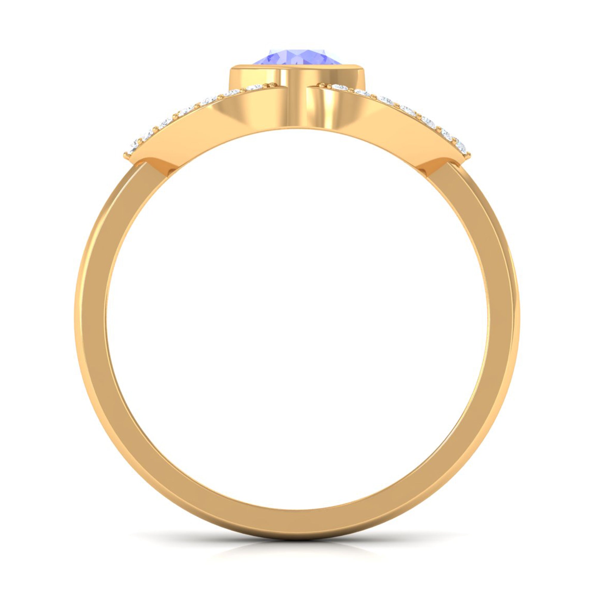 Bezel Set Tanzanite Solitaire Split Shank Ring with Diamond AAA - Rosec Jewels