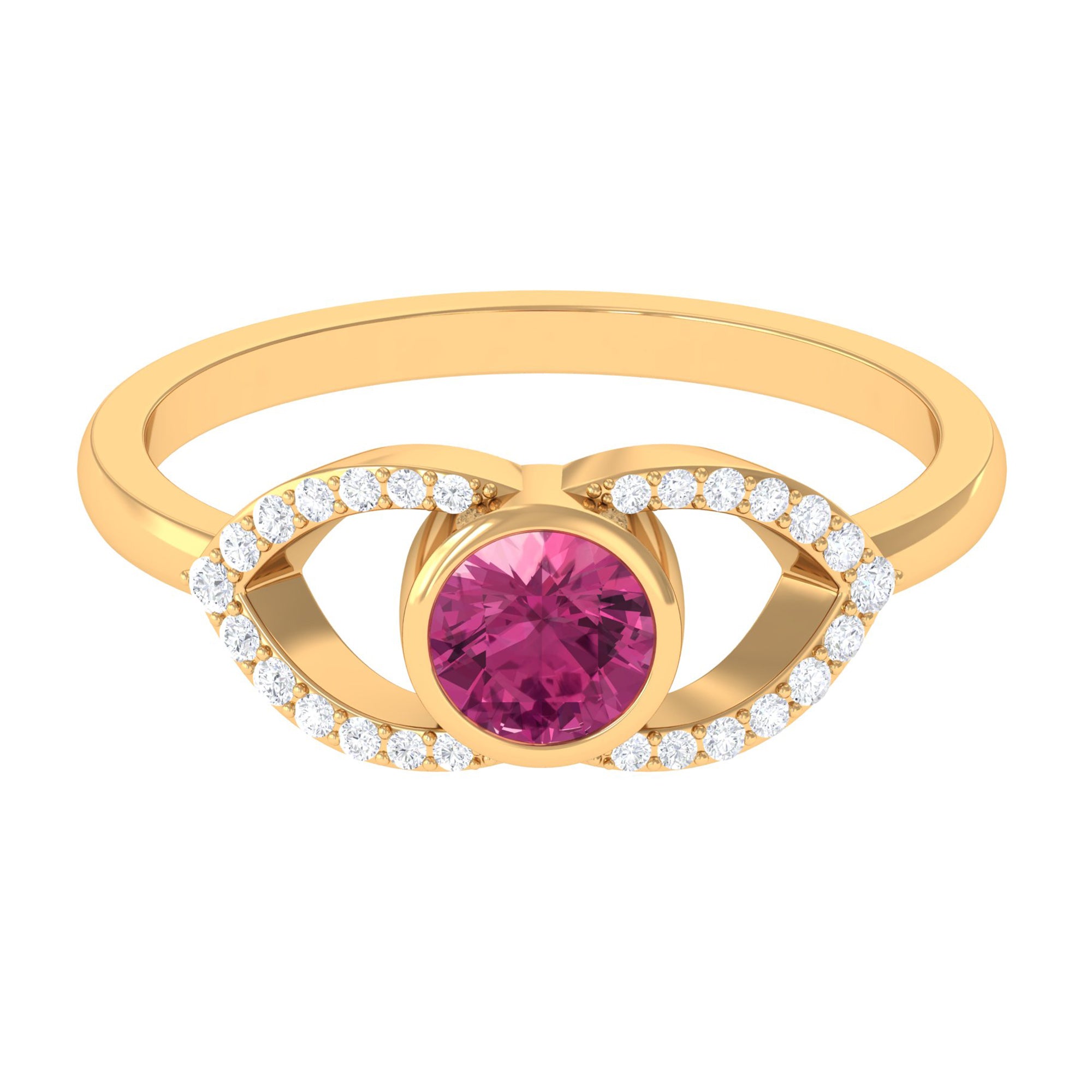 Pink Tourmaline Solitaire Split Shank Ring with Diamond AAA - Rosec Jewels